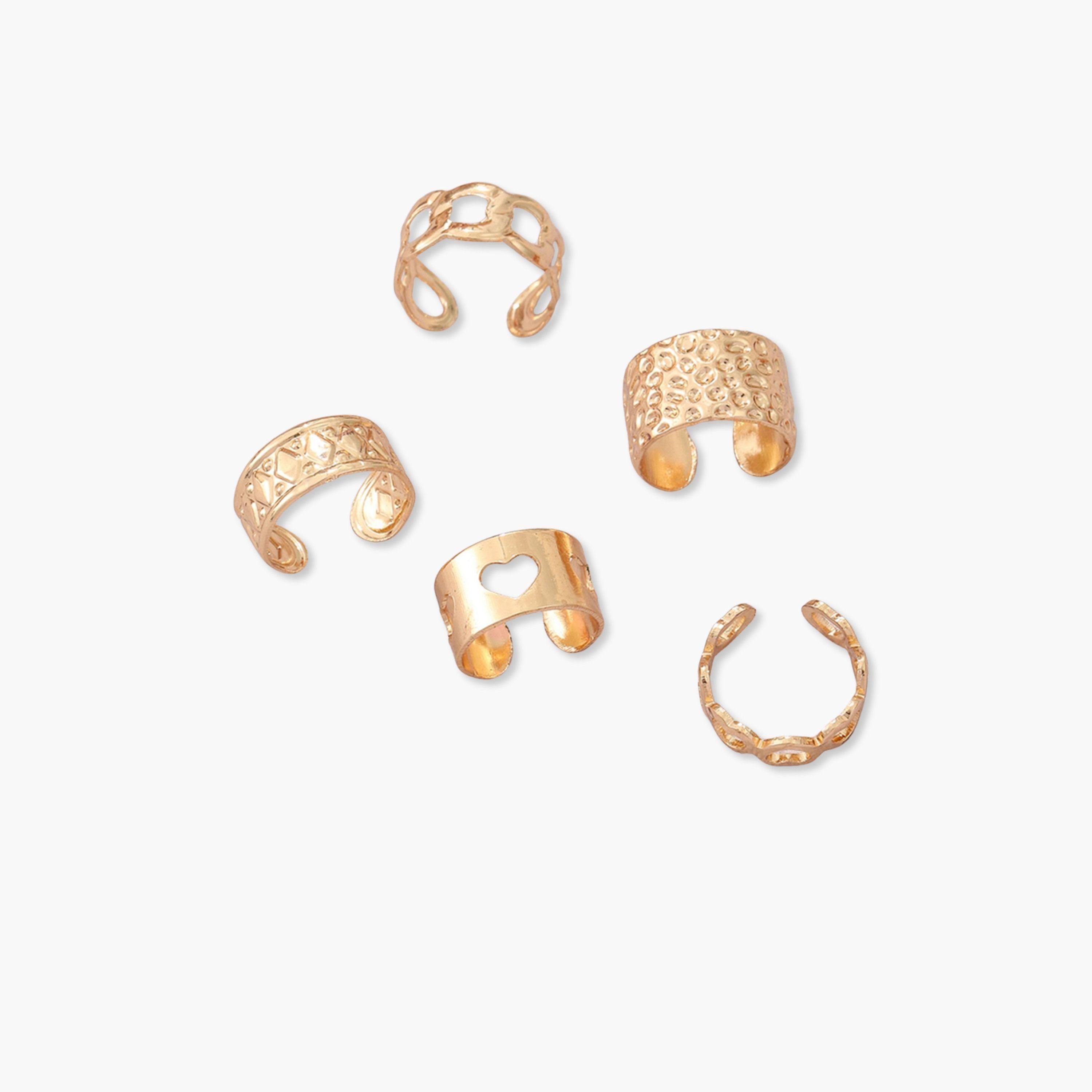 تيك تو - مجموعة من 5 أقراط معدنية بمشبك للأذن-women-watchesandjewellery-jewellery-earrings-image-1
