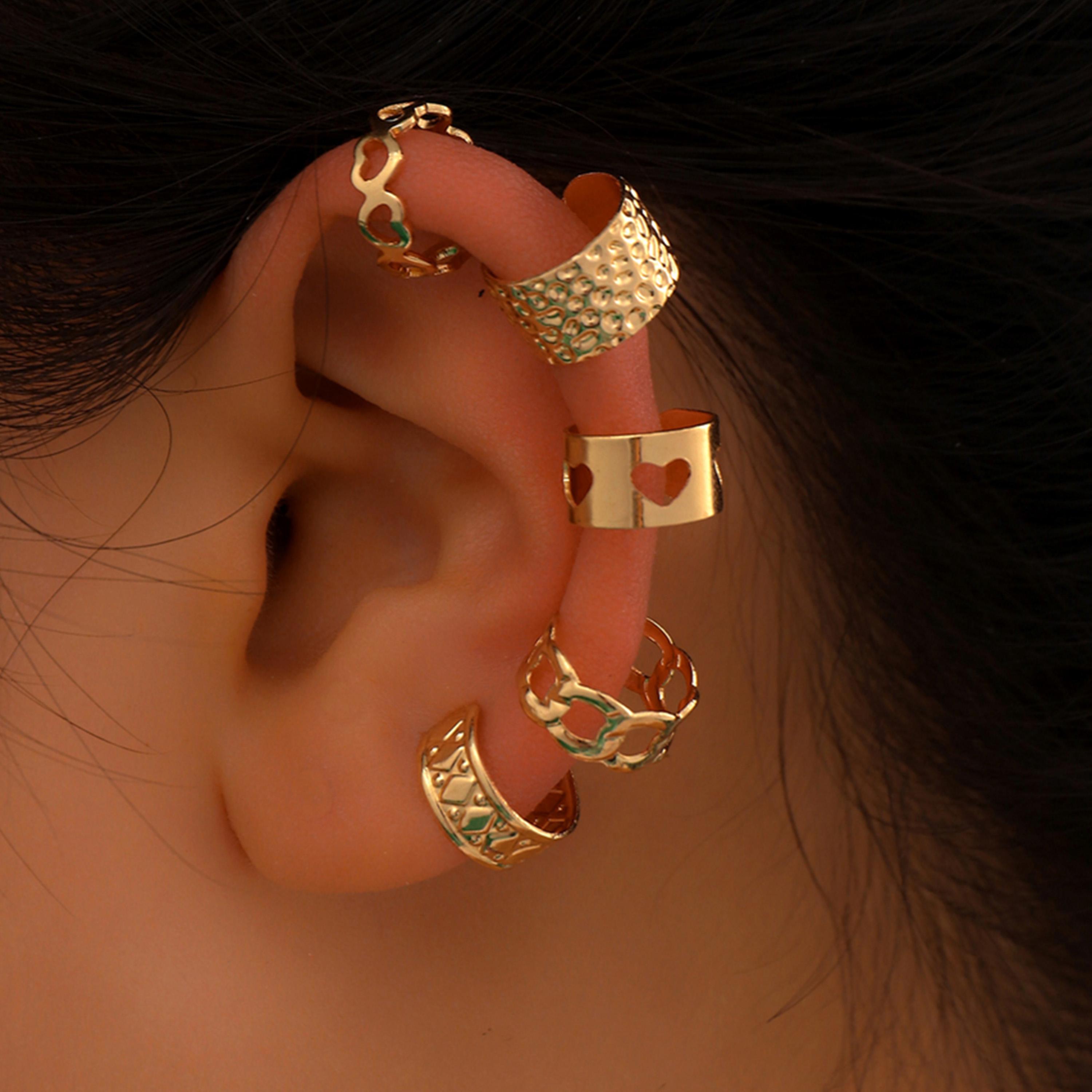 تيك تو - مجموعة من 5 أقراط معدنية بمشبك للأذن-women-watchesandjewellery-jewellery-earrings-image-2