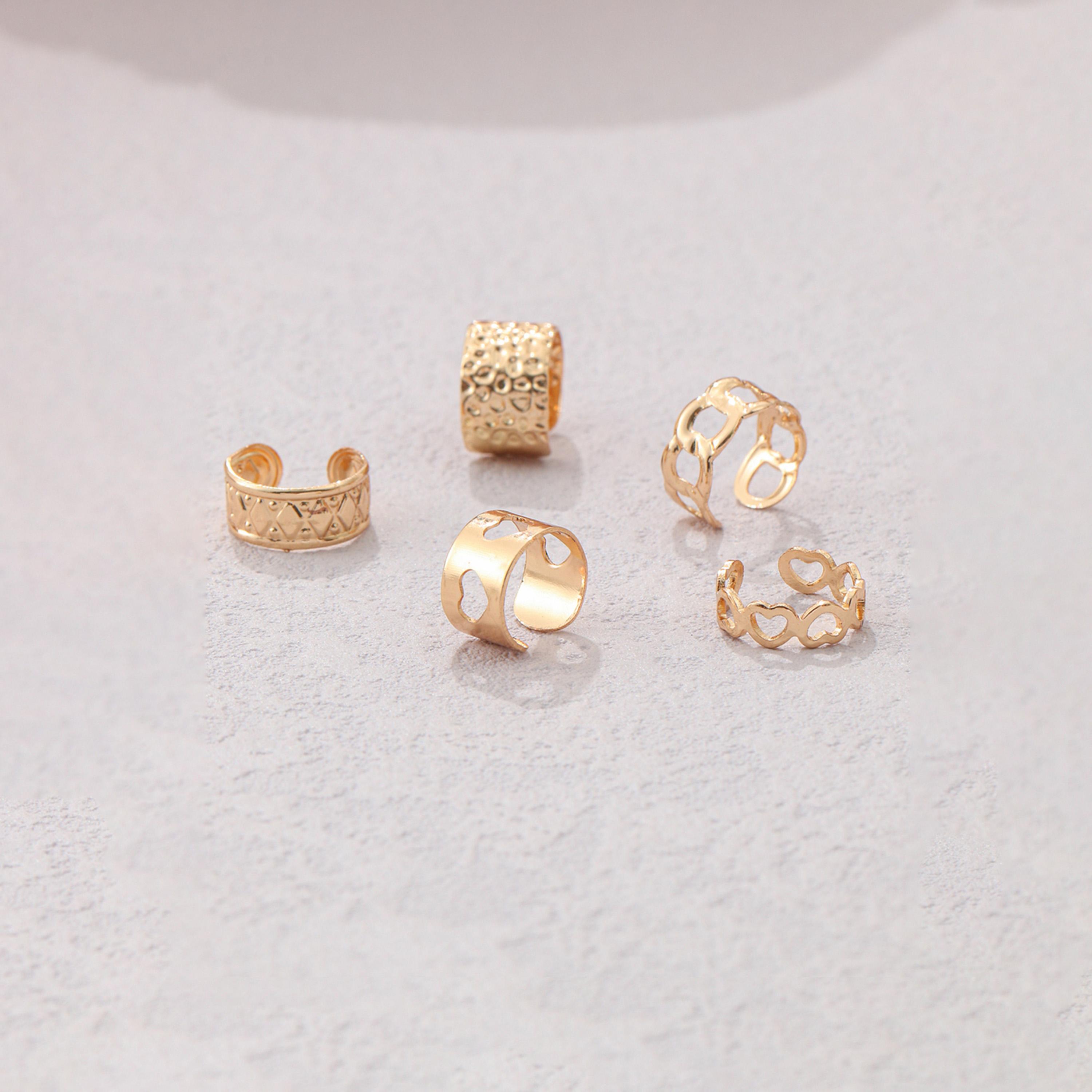 تيك تو - مجموعة من 5 أقراط معدنية بمشبك للأذن-women-watchesandjewellery-jewellery-earrings-image-4
