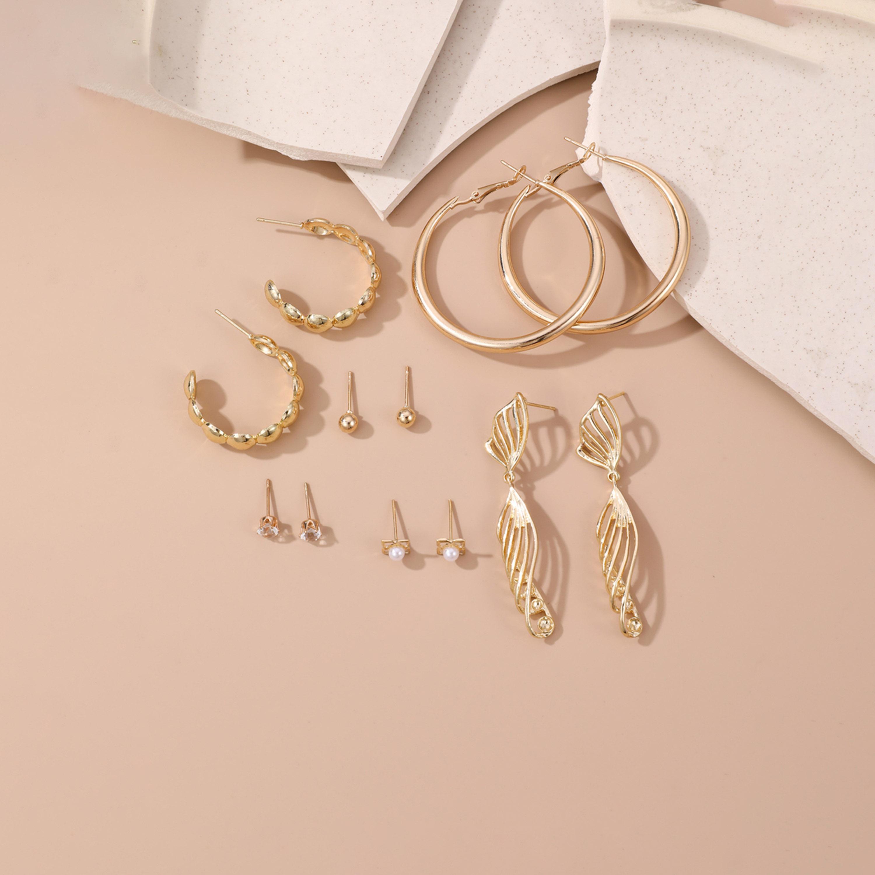 تيك تو - مجموعة من 6 أقراط دائرية ذهبية-women-watchesandjewellery-jewellery-earrings-image-3