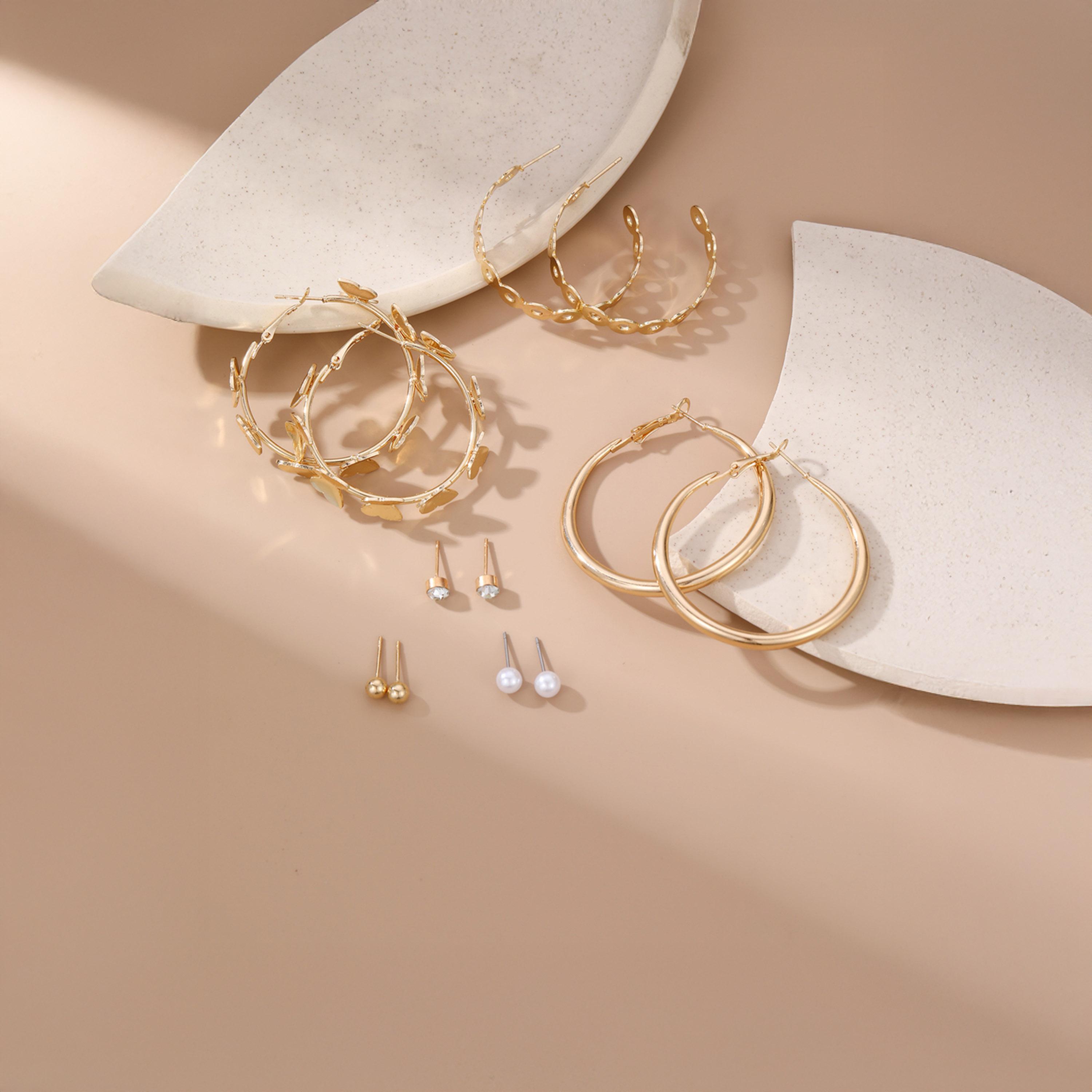 Take Two Set of 6 - Golden Hoop Earring-women-watchesandjewellery-jewellery-earrings-image-3