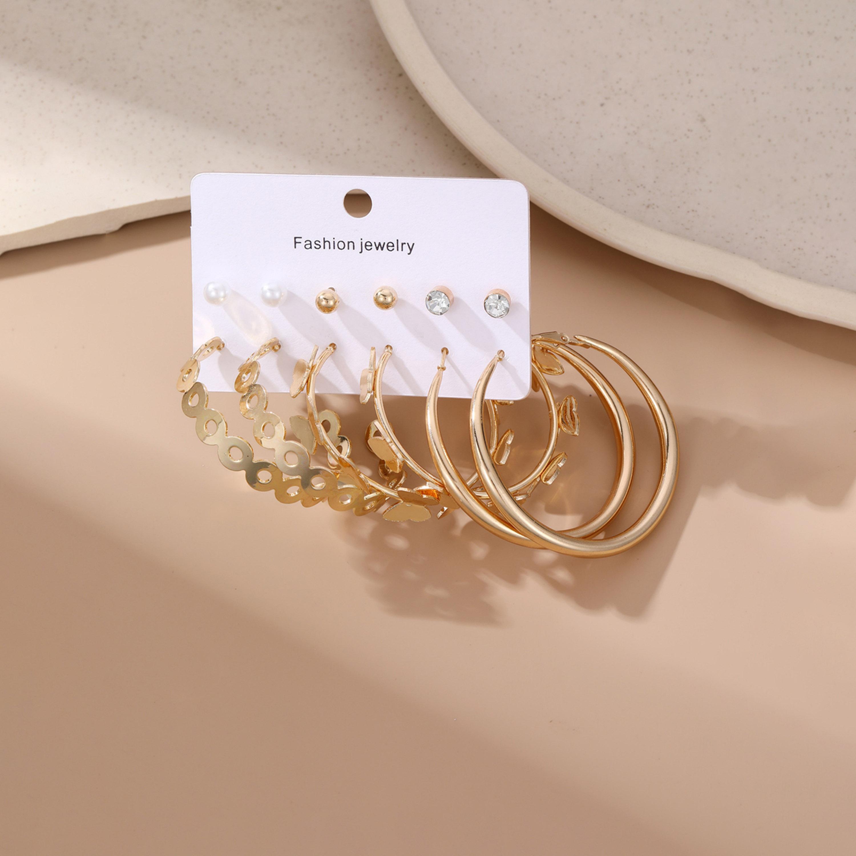 تيك تو - مجموعة من 6 أقراط دائرية ذهبية-women-watchesandjewellery-jewellery-earrings-image-4