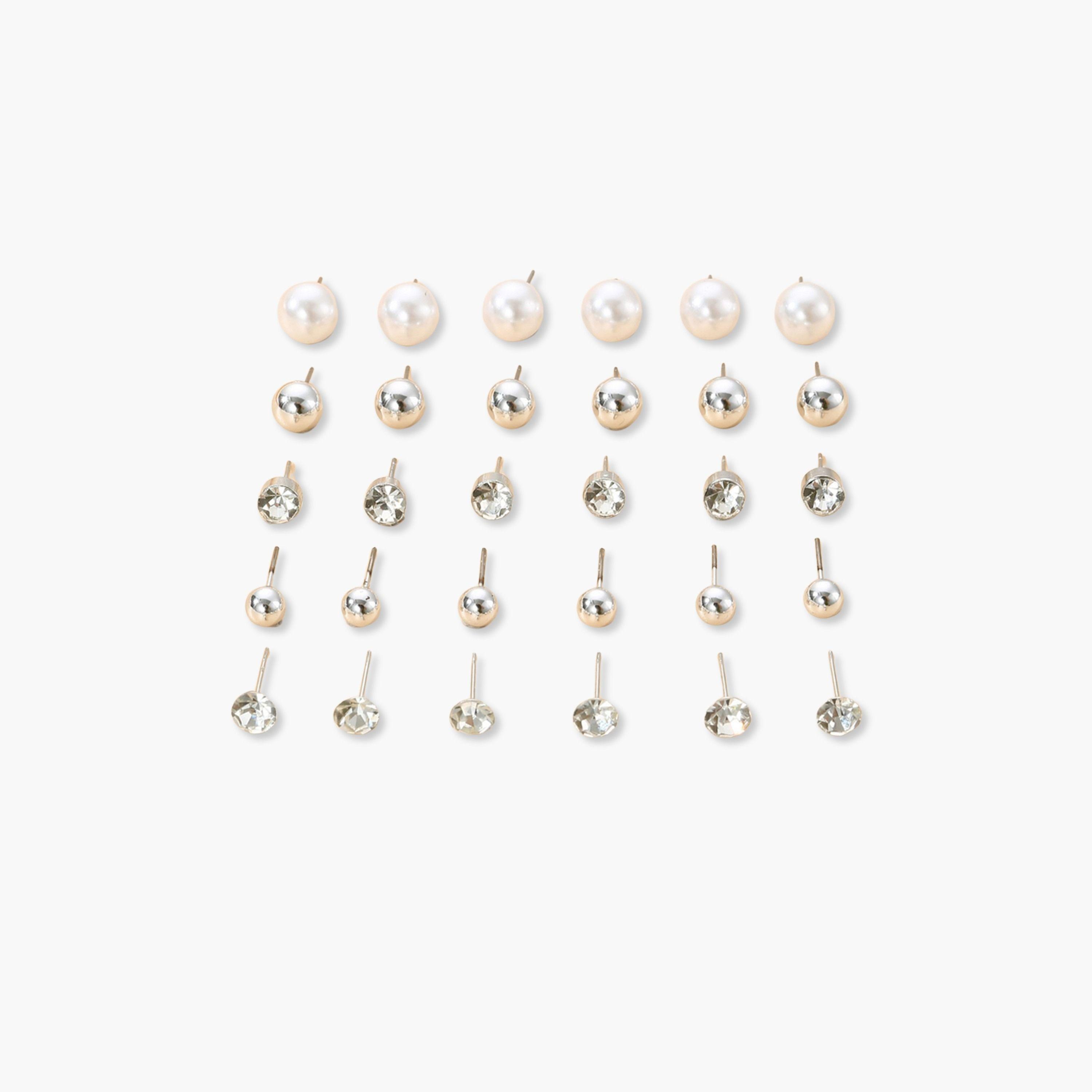 تيك تو - مجموعة من 15 أقراط مرصعة بأحجار الراين-women-watchesandjewellery-jewellery-earrings-image-1