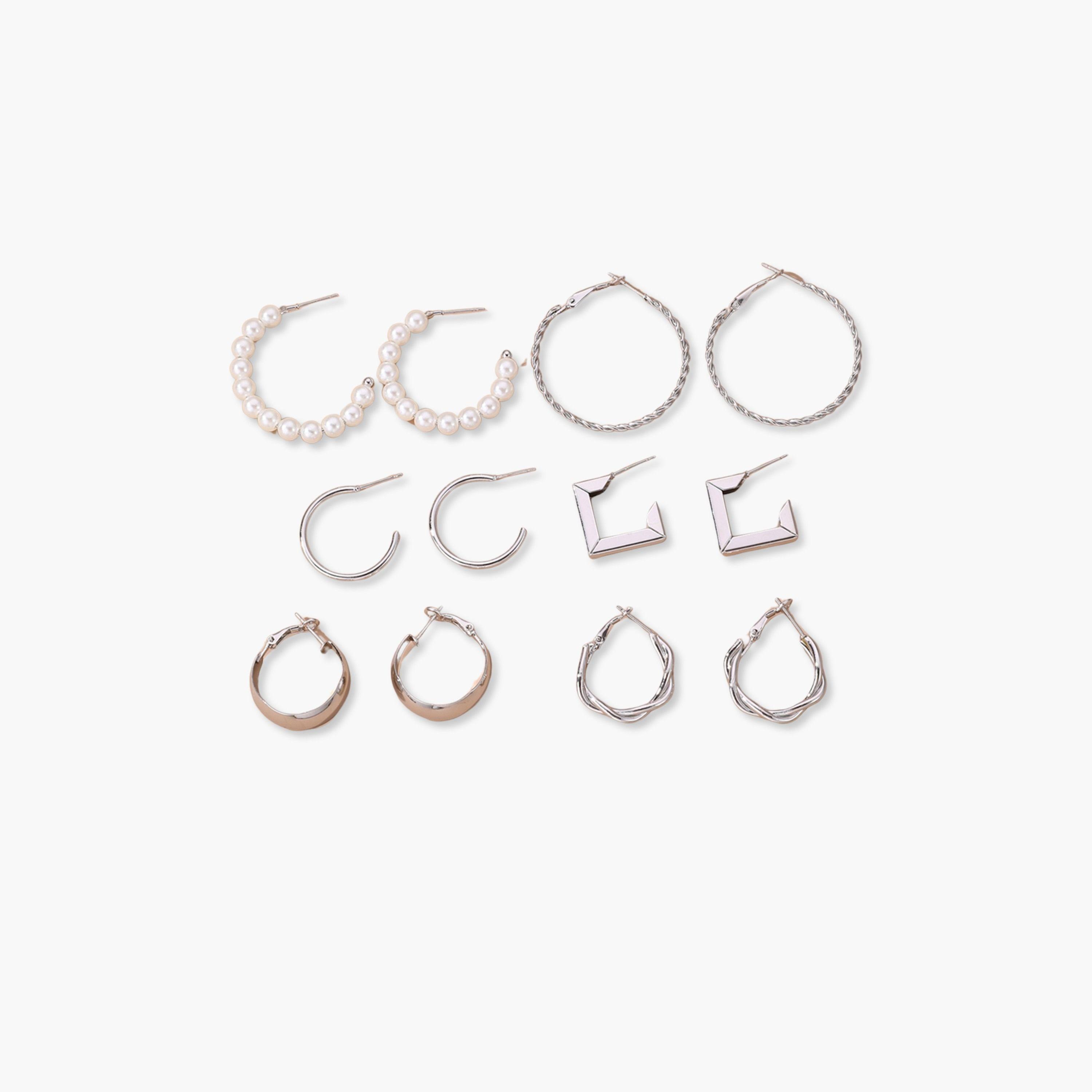 تيك تو - مجموعة من 6 أقراط دائرية فضية-women-watchesandjewellery-jewellery-earrings-image-1