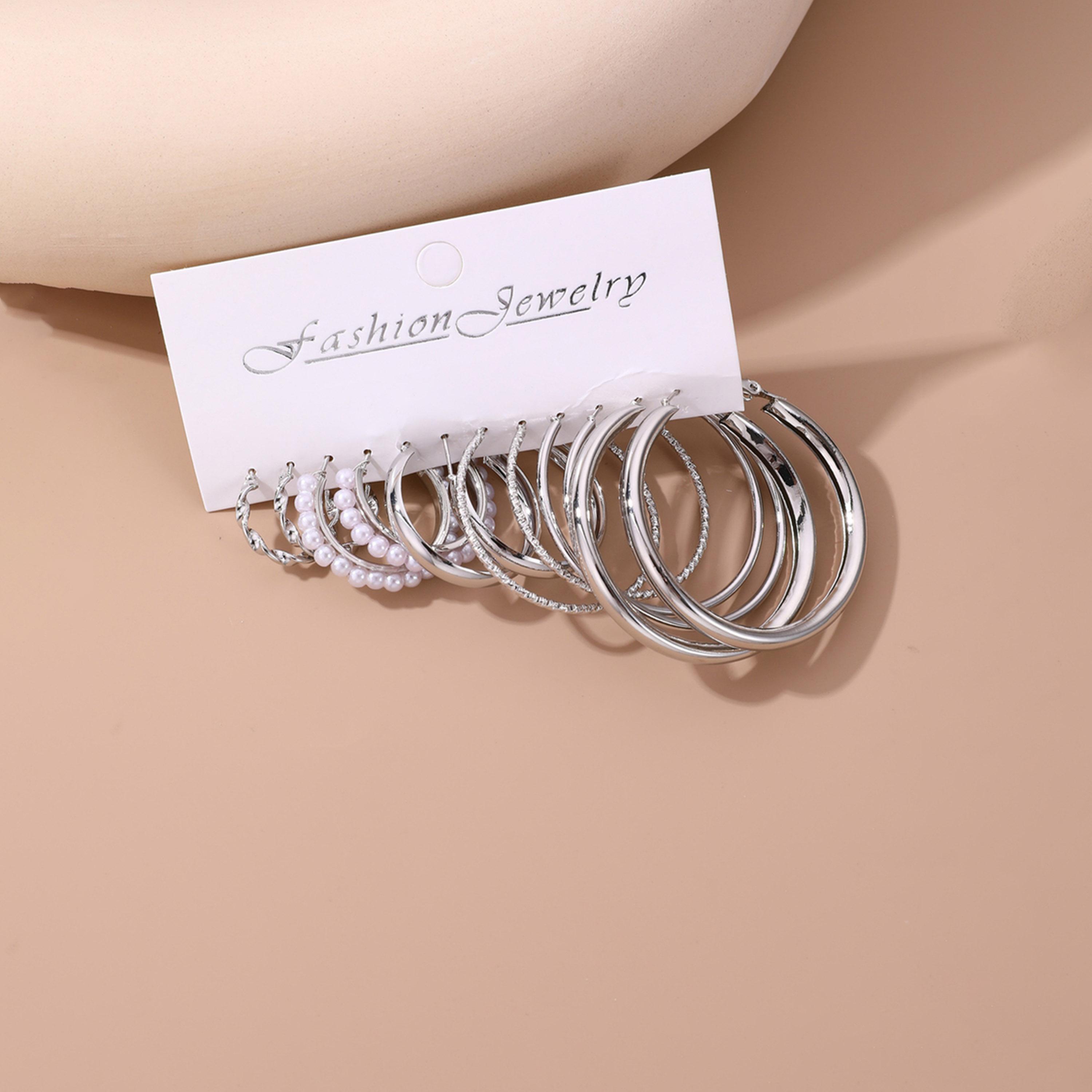 تيك تو - مجموعة من 6 أقراط دائرية فضية-women-watchesandjewellery-jewellery-earrings-image-3
