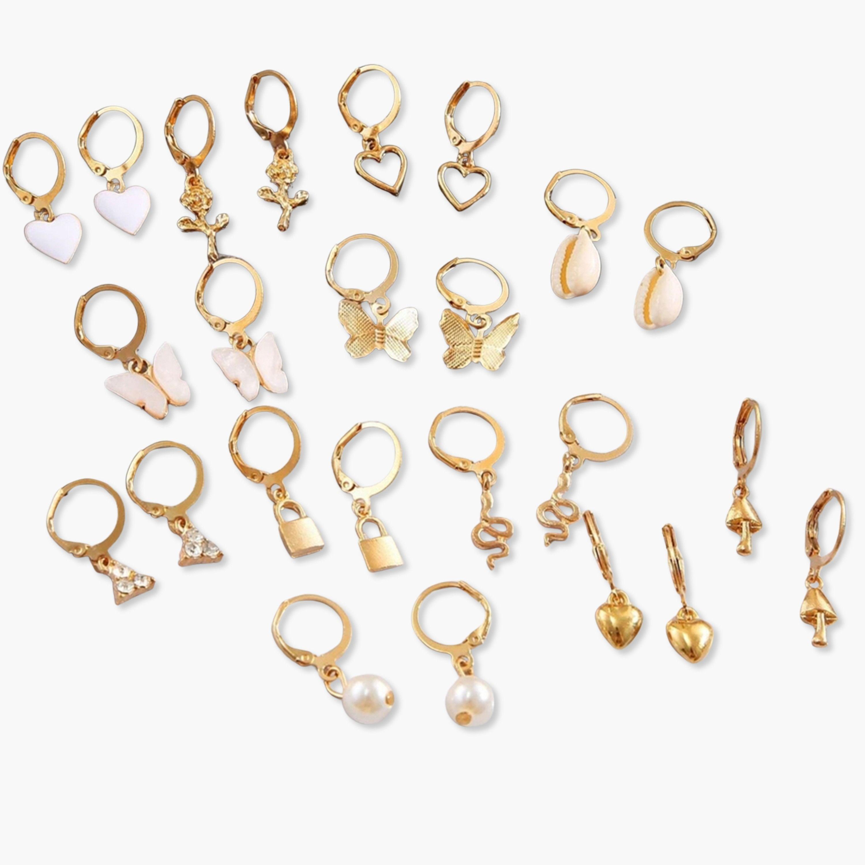 Take Two Set of 12 - Gold Hoop Drop Earrings-women-watchesandjewellery-jewellery-earrings-image-1