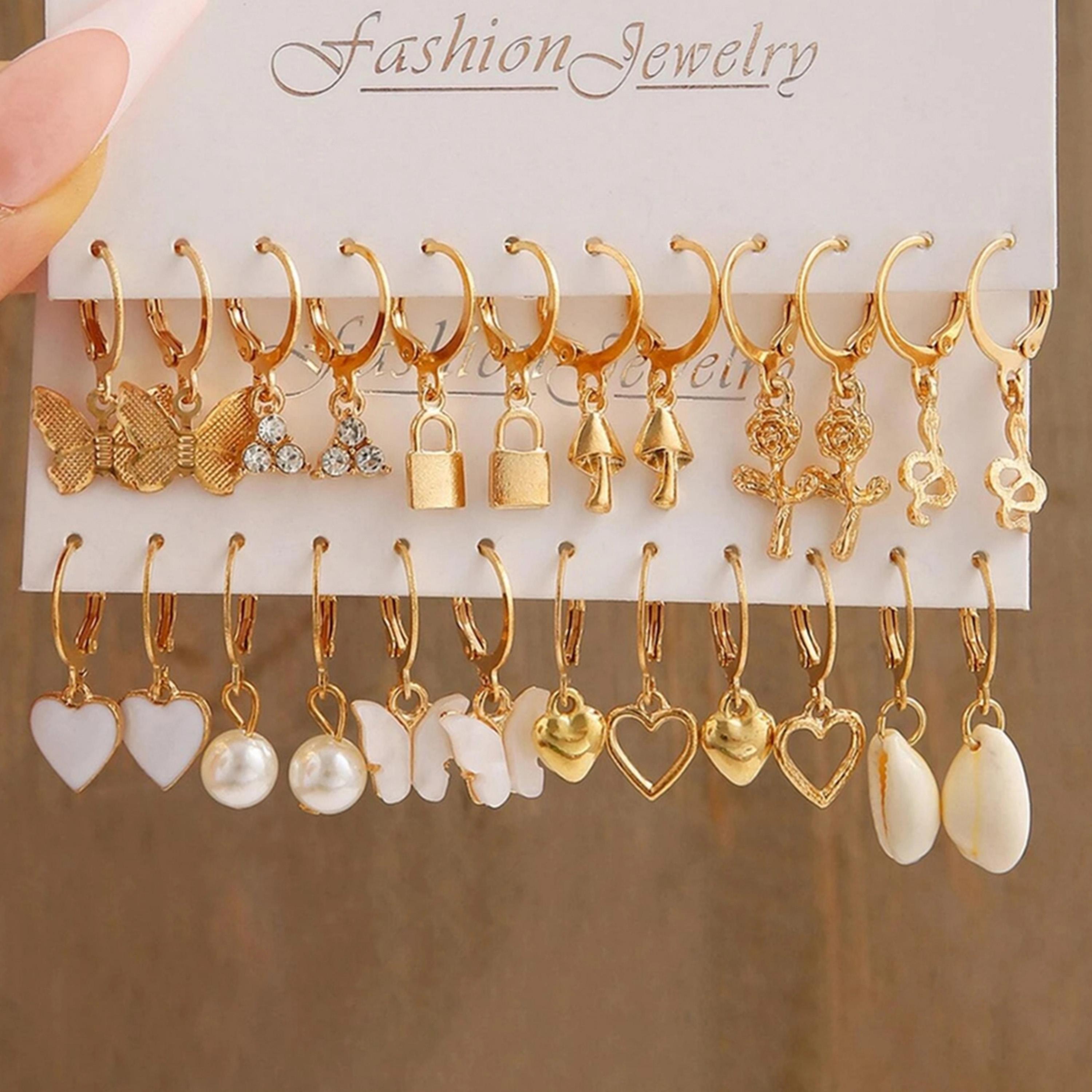 تيك تو - مجموعة من 12 قرطًا ذهبيًا متدليًا-women-watchesandjewellery-jewellery-earrings-image-2
