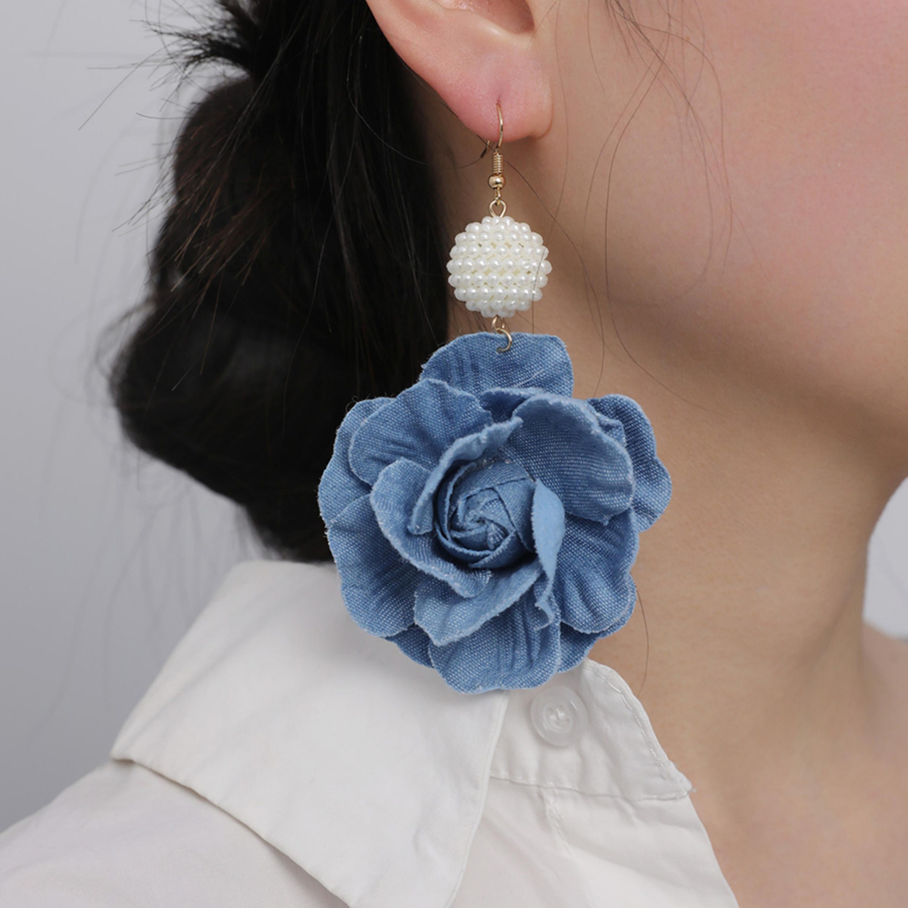Take Two Blue Denim Flower Dangle Earrings-women-watchesandjewellery-jewellery-earrings-image-2