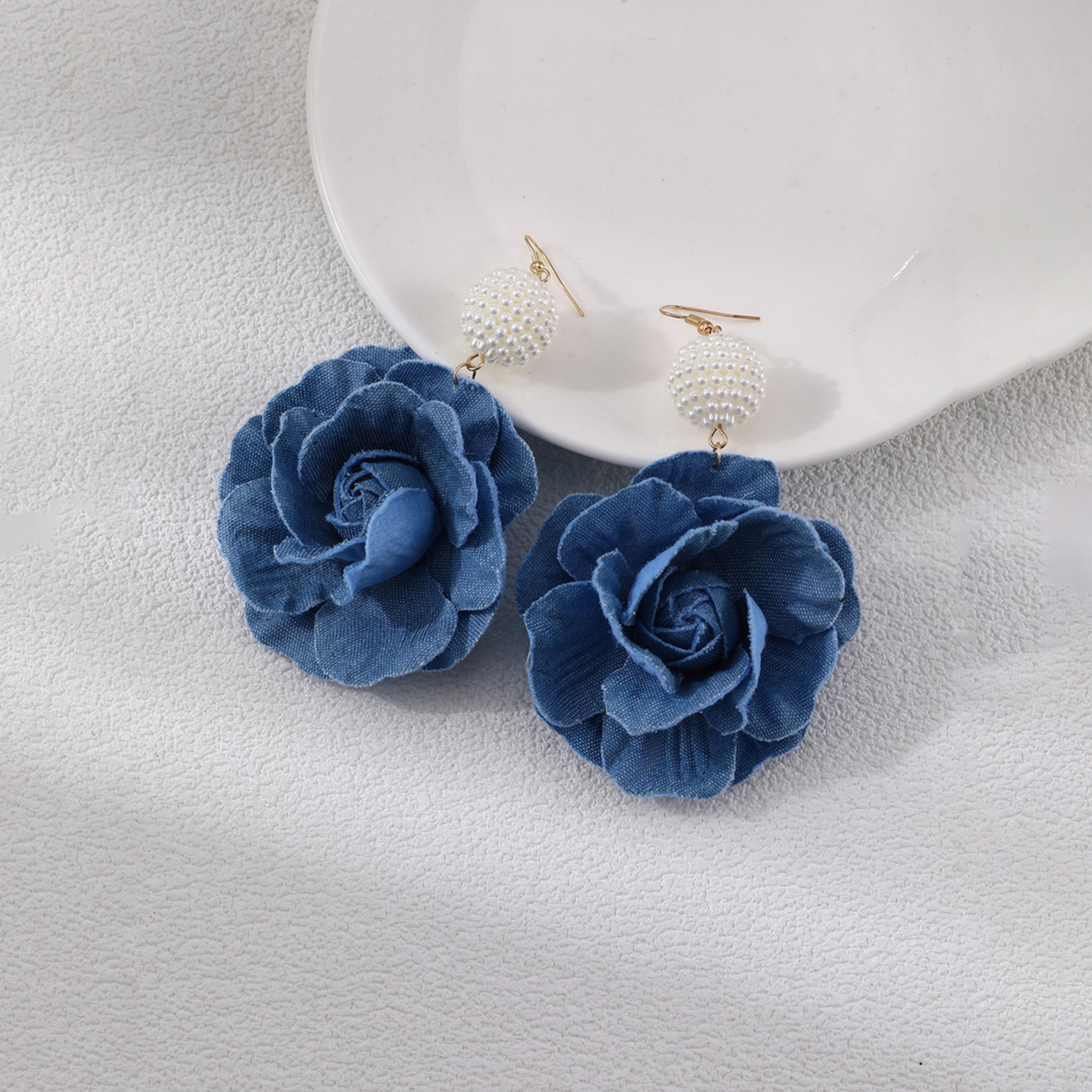 Take Two Blue Denim Flower Dangle Earrings-women-watchesandjewellery-jewellery-earrings-image-4