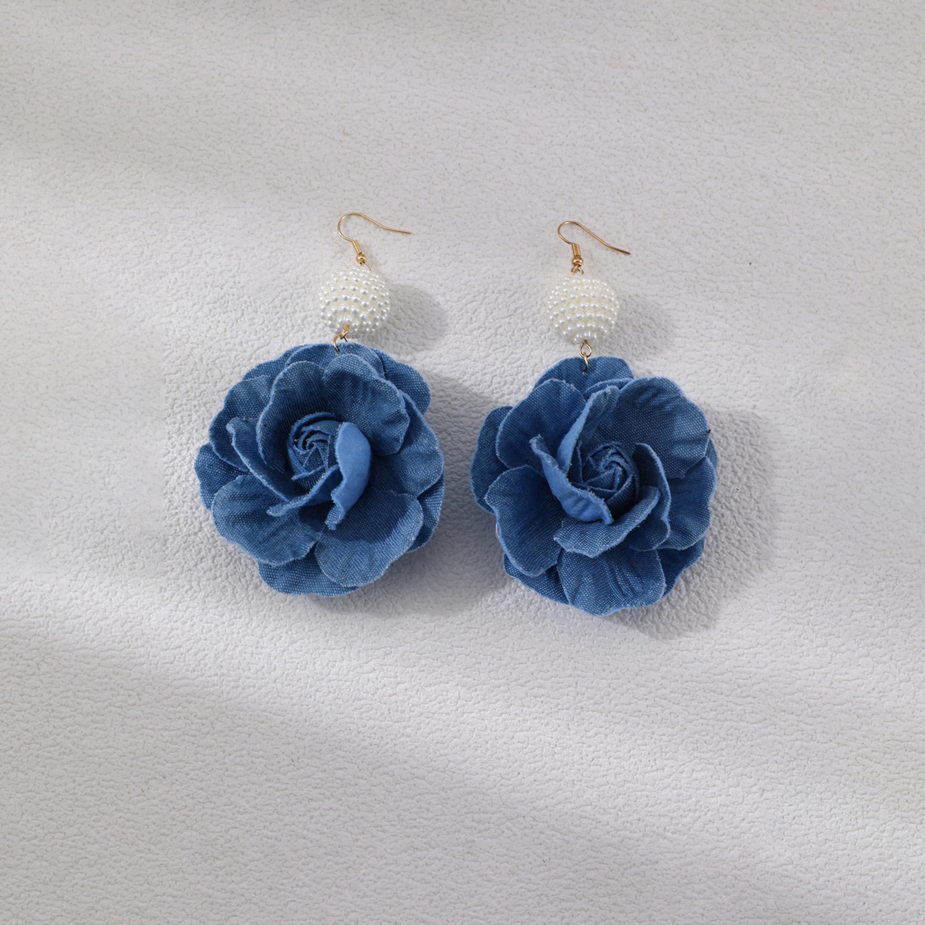 Take Two Blue Denim Flower Dangle Earrings-women-watchesandjewellery-jewellery-earrings-image-6