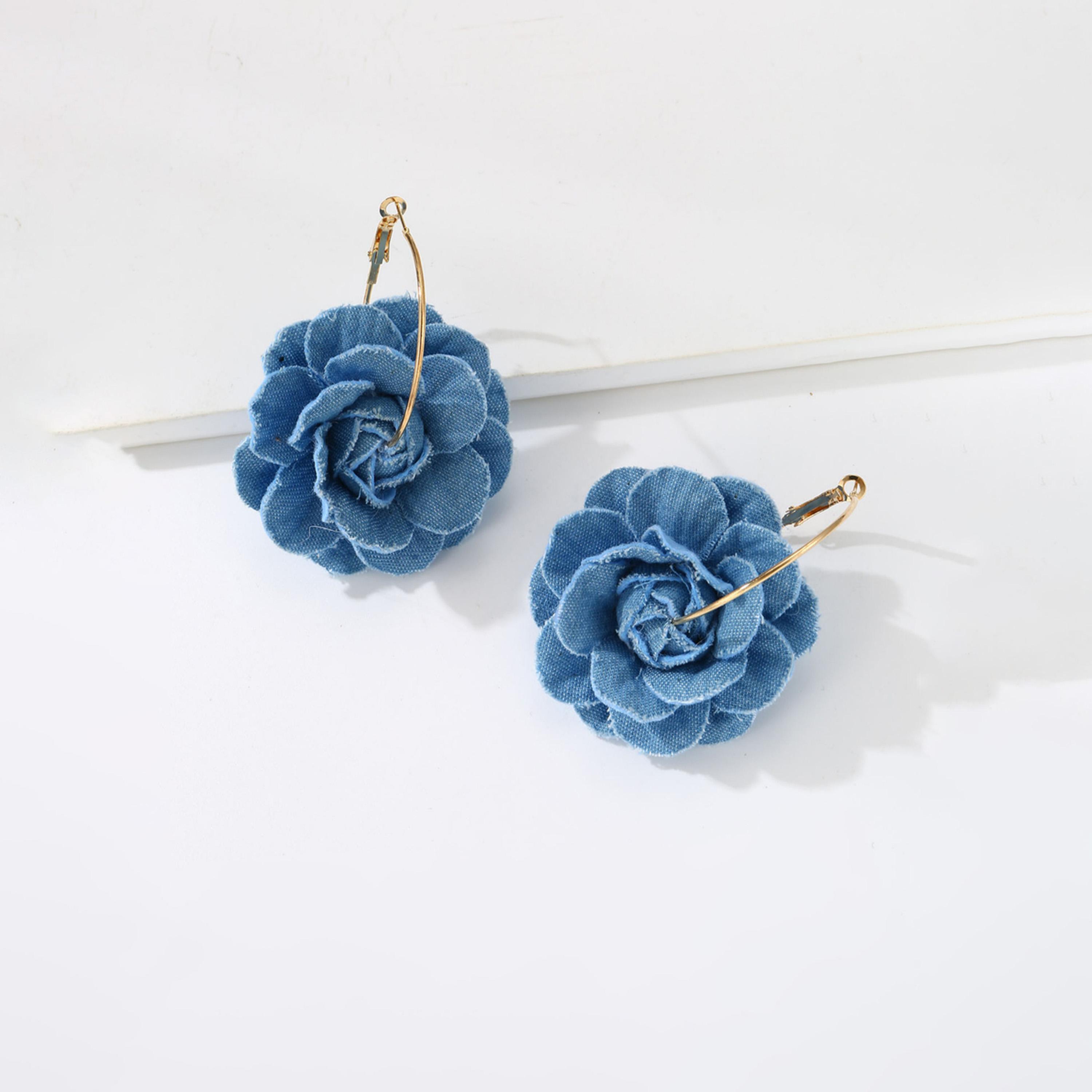 Take Two Blue Denim Flower Dangle Earrings-women-watchesandjewellery-jewellery-earrings-image-1