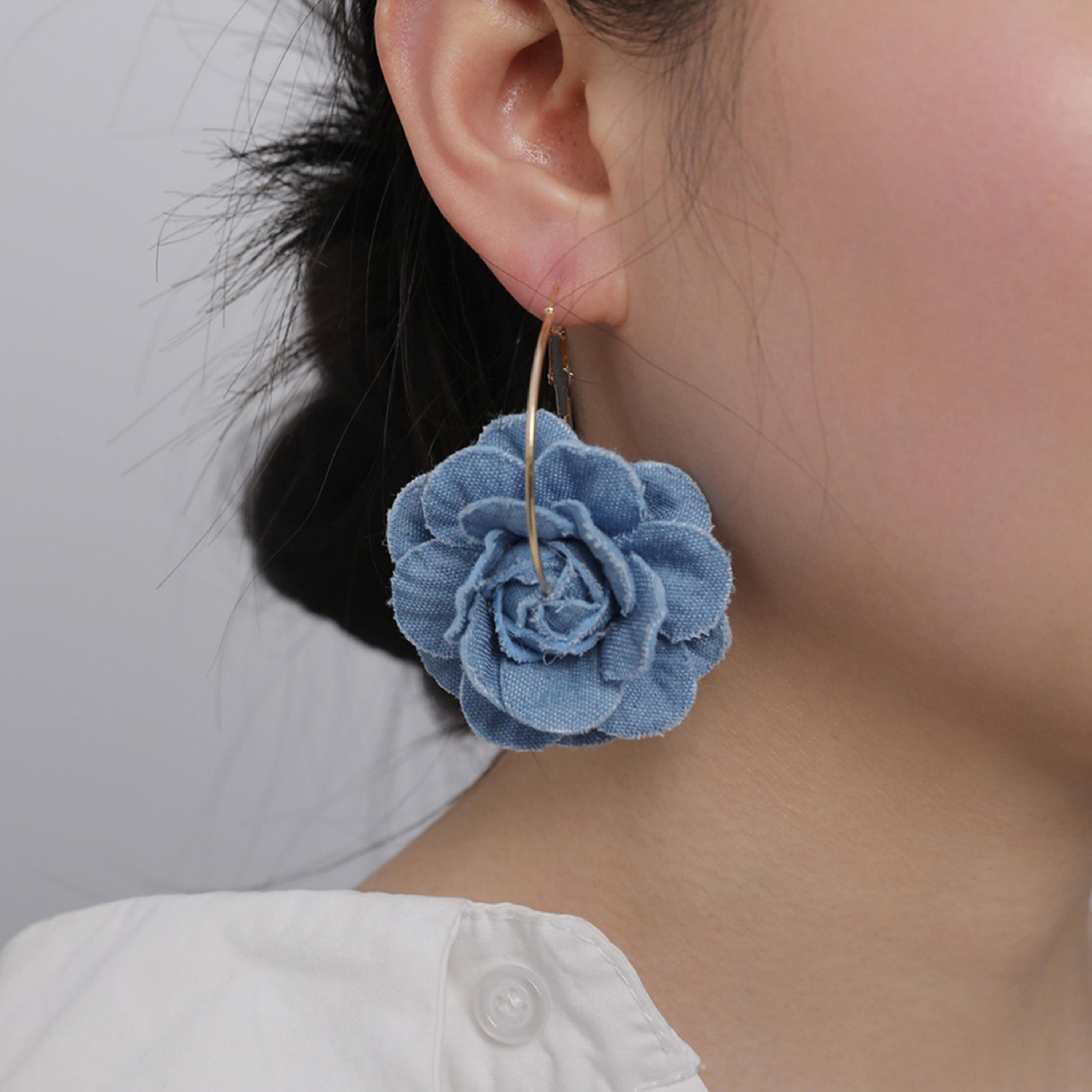 Take Two Blue Denim Flower Dangle Earrings-women-watchesandjewellery-jewellery-earrings-image-2