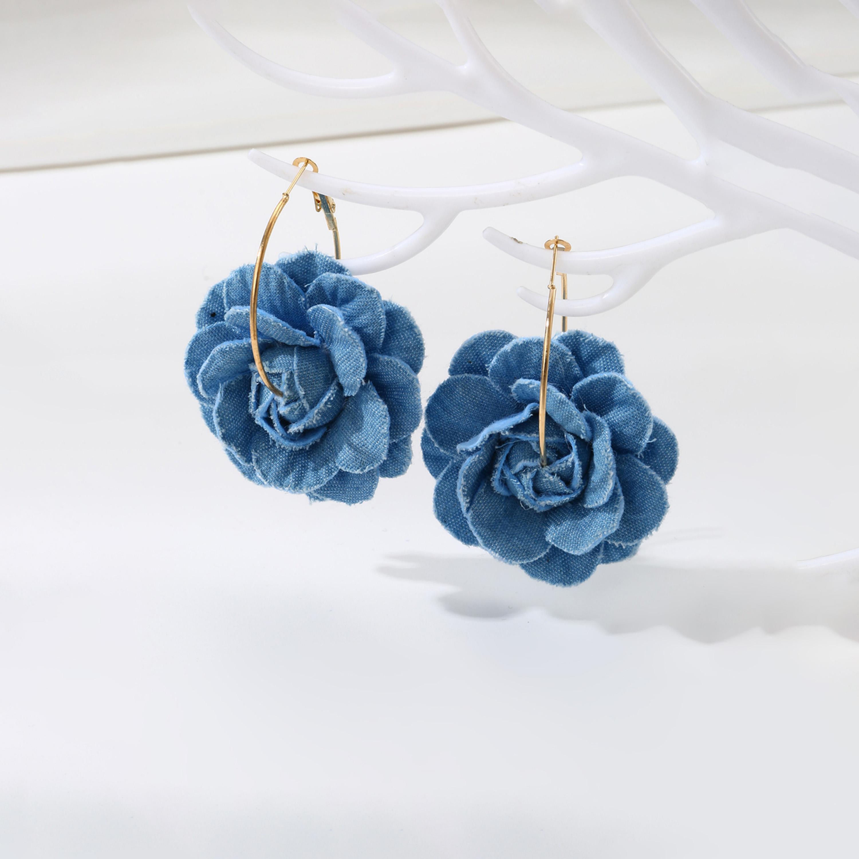 Take Two Blue Denim Flower Dangle Earrings-women-watchesandjewellery-jewellery-earrings-image-3