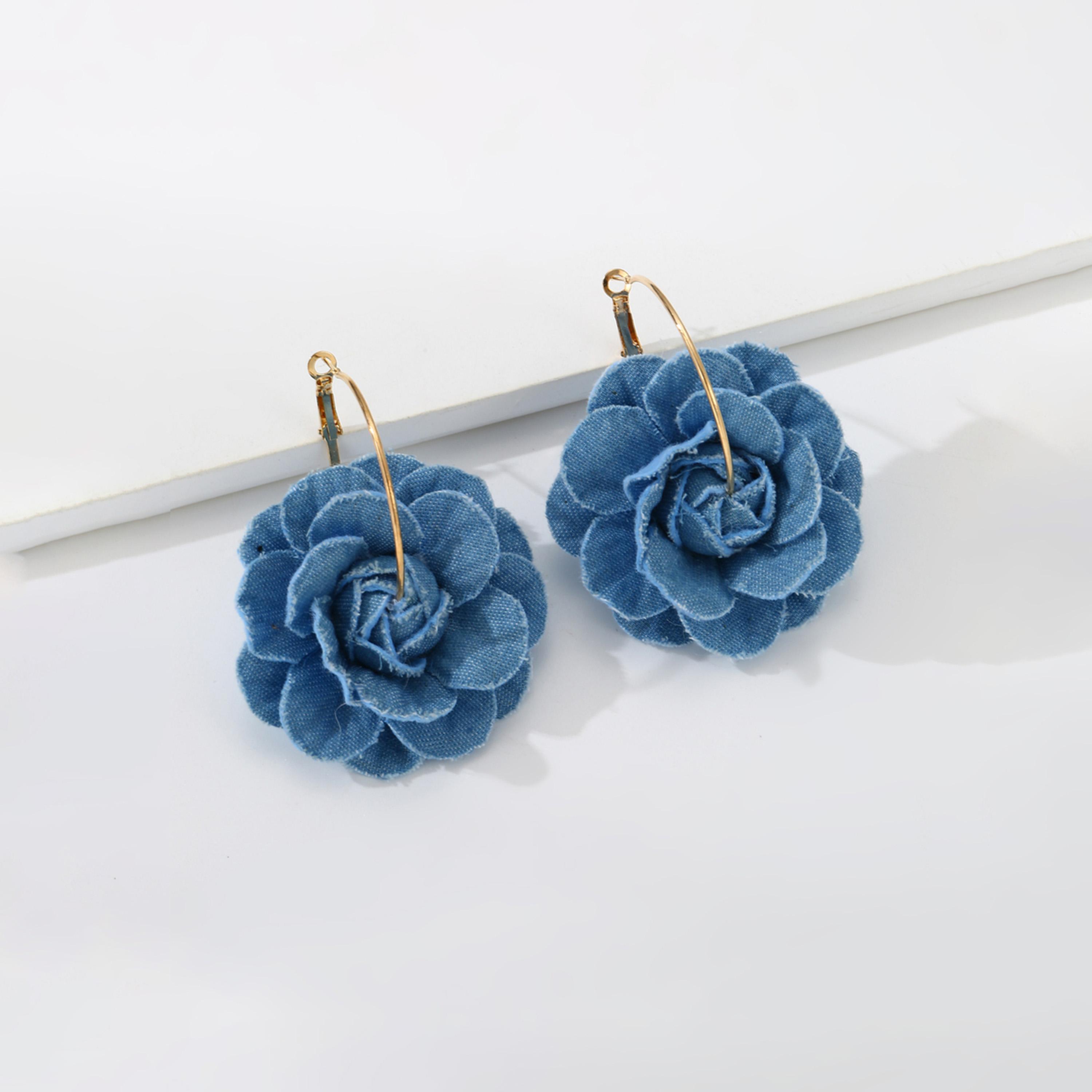 Take Two Blue Denim Flower Dangle Earrings-women-watchesandjewellery-jewellery-earrings-image-4