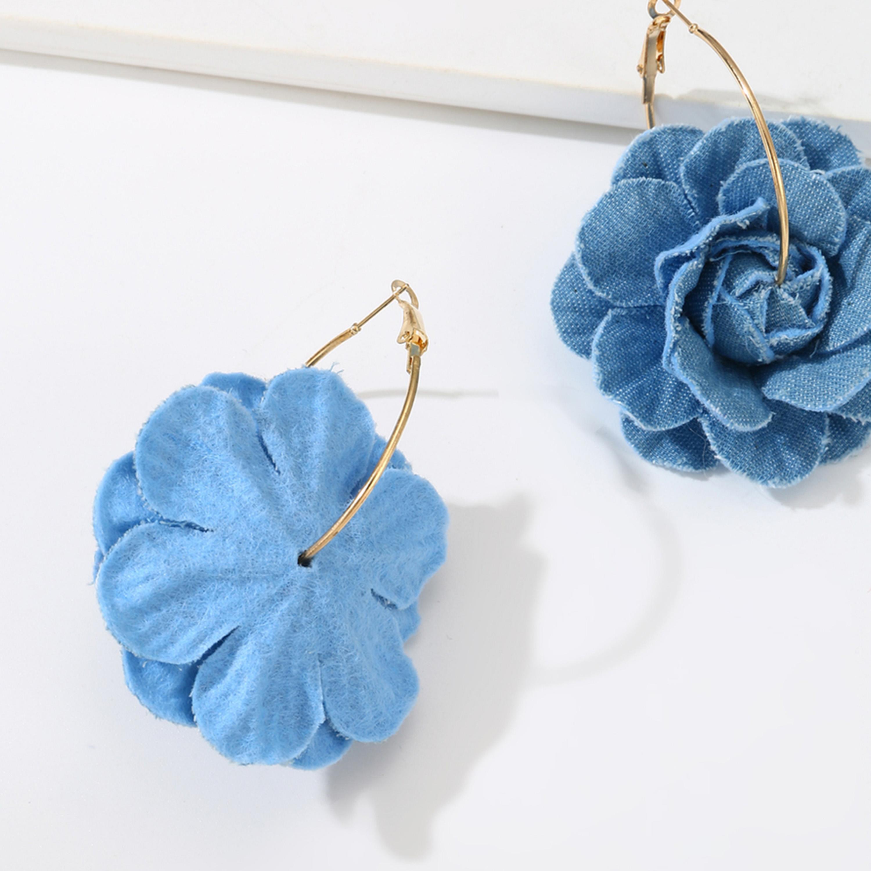 Take Two Blue Denim Flower Dangle Earrings-women-watchesandjewellery-jewellery-earrings-image-5