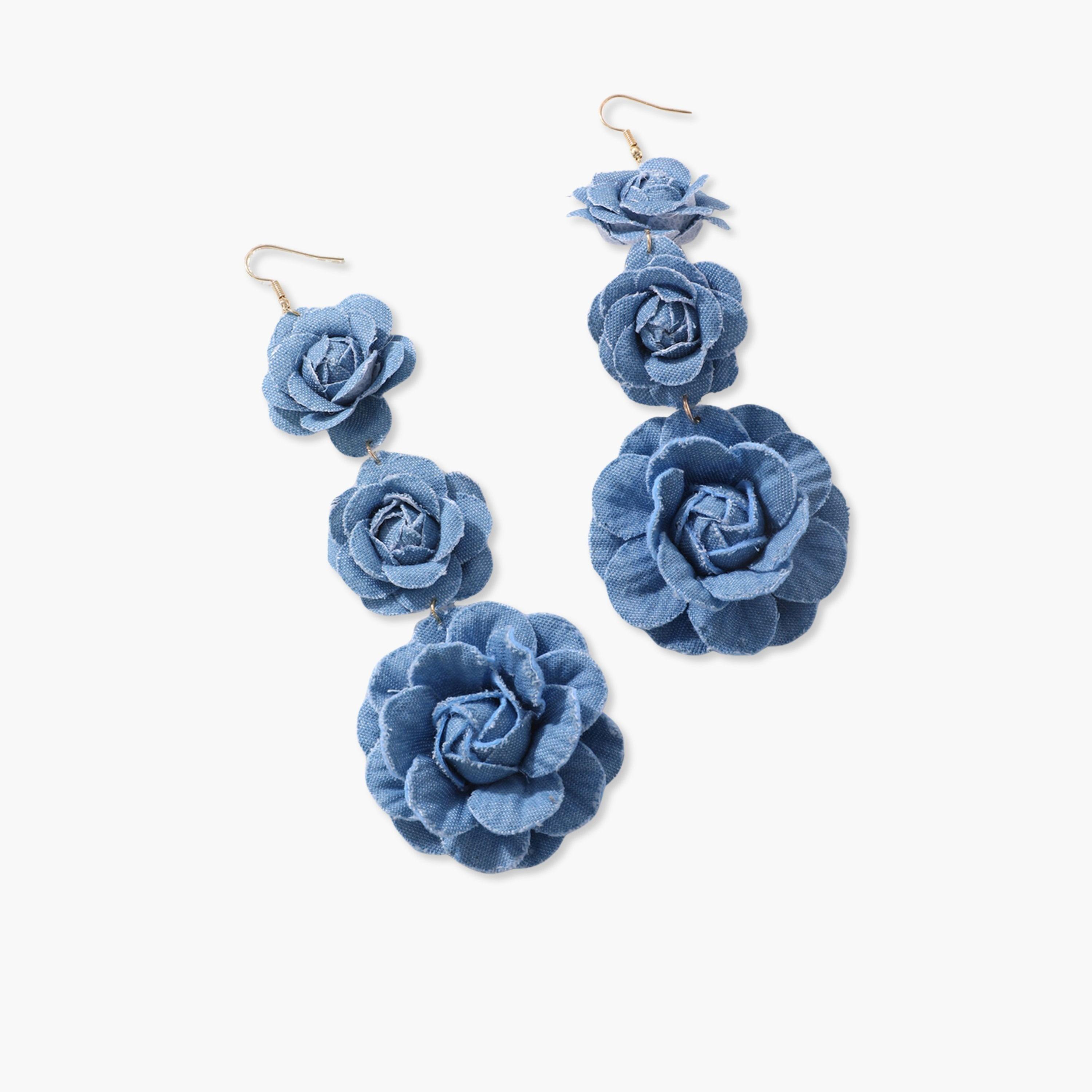 Take Two Blue Denim Rose Dangle Earrings-women-watchesandjewellery-jewellery-earrings-image-1