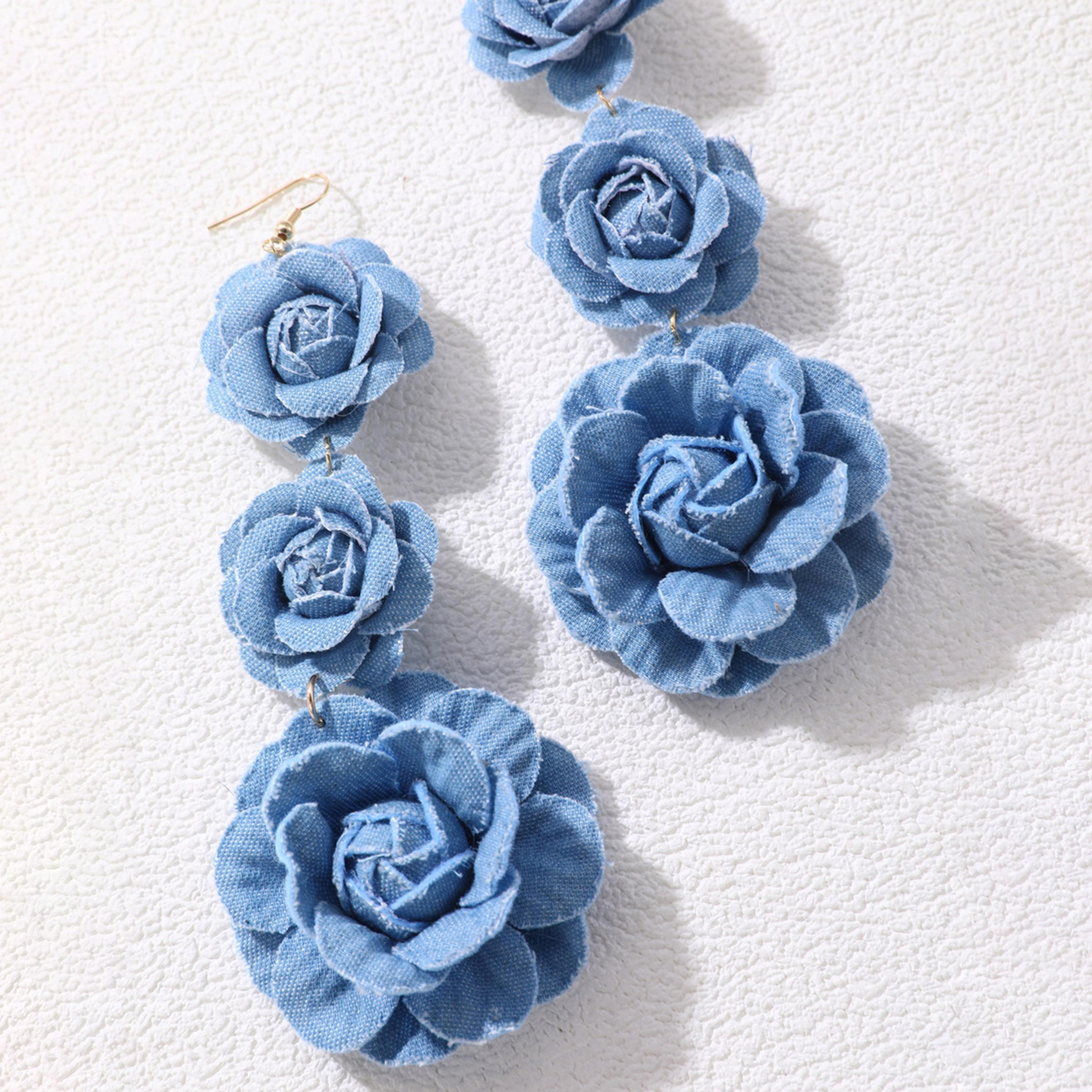 Take Two Blue Denim Rose Dangle Earrings-women-watchesandjewellery-jewellery-earrings-image-3