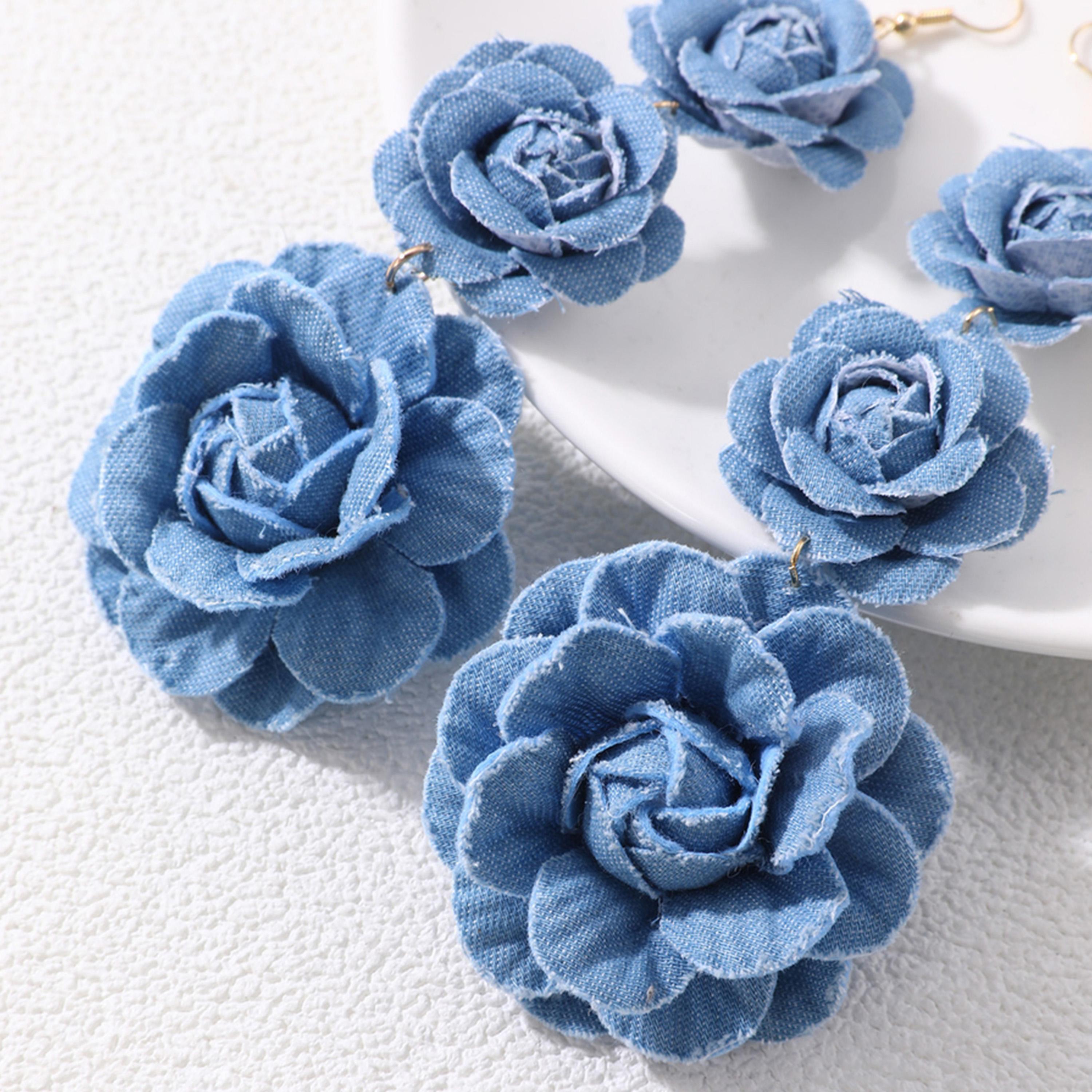 Take Two Blue Denim Rose Dangle Earrings-women-watchesandjewellery-jewellery-earrings-image-4