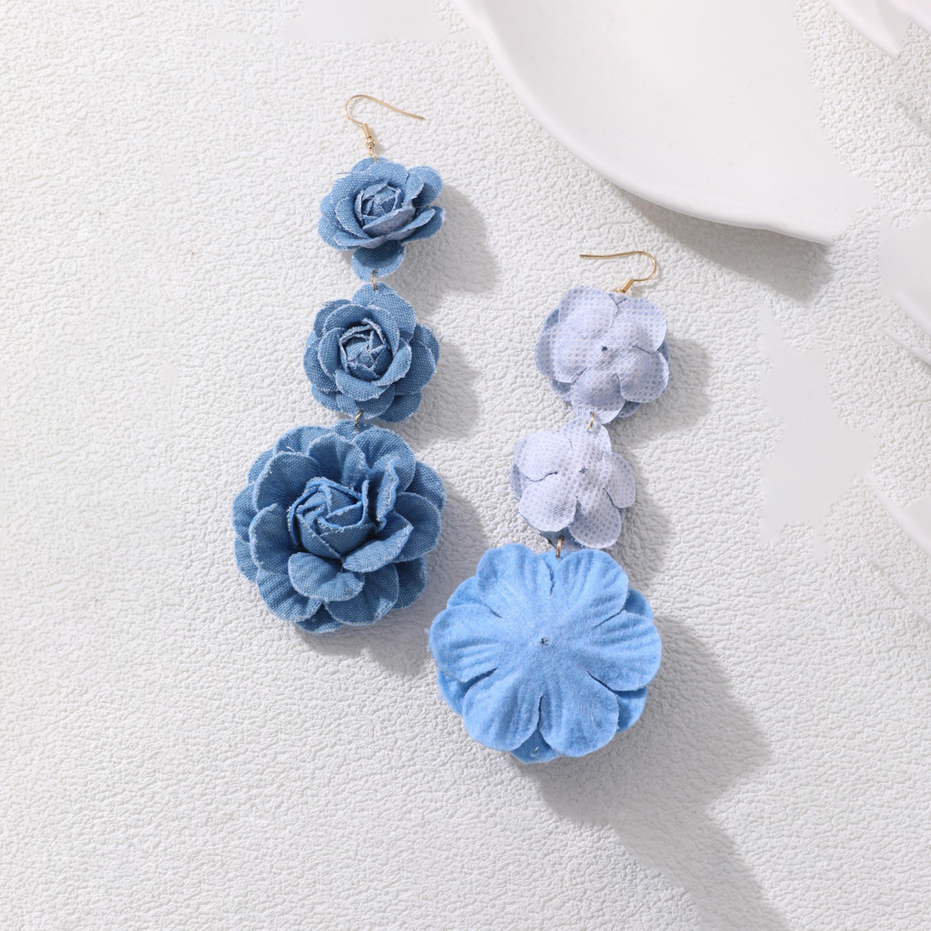 Take Two Blue Denim Rose Dangle Earrings-women-watchesandjewellery-jewellery-earrings-image-5