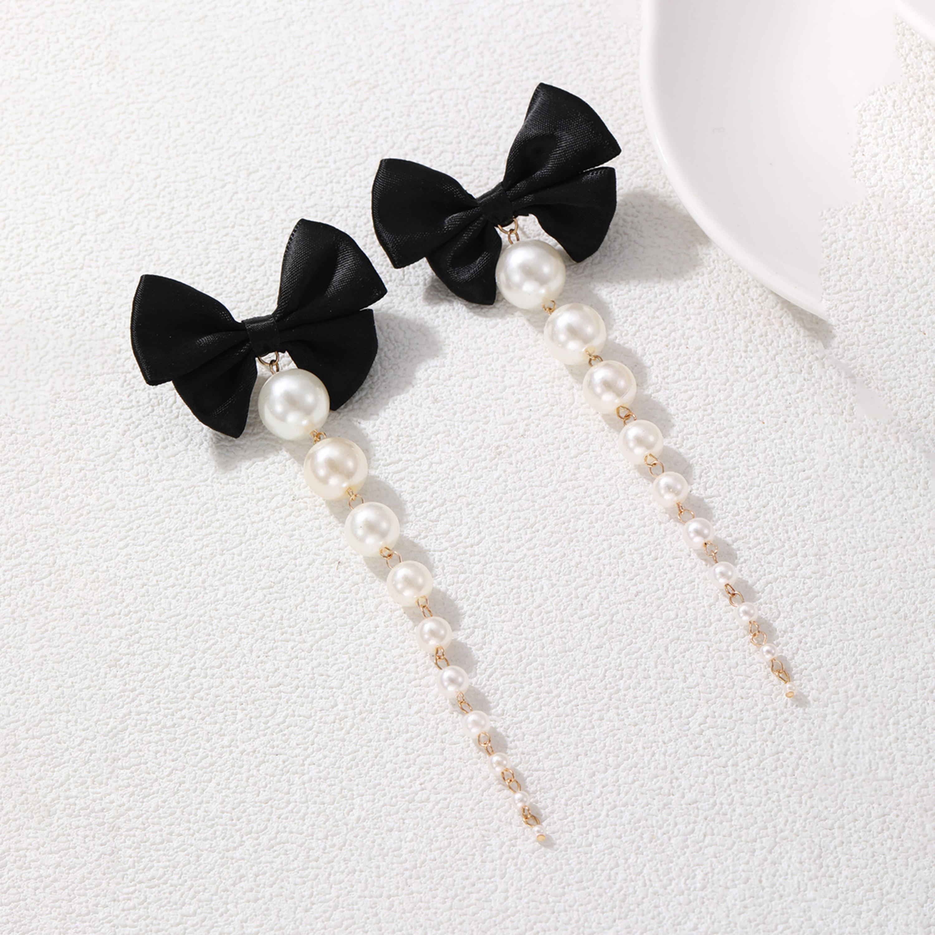 Take Two Bow Faux Pearl Tassel Earrings-women-watchesandjewellery-jewellery-earrings-image-3