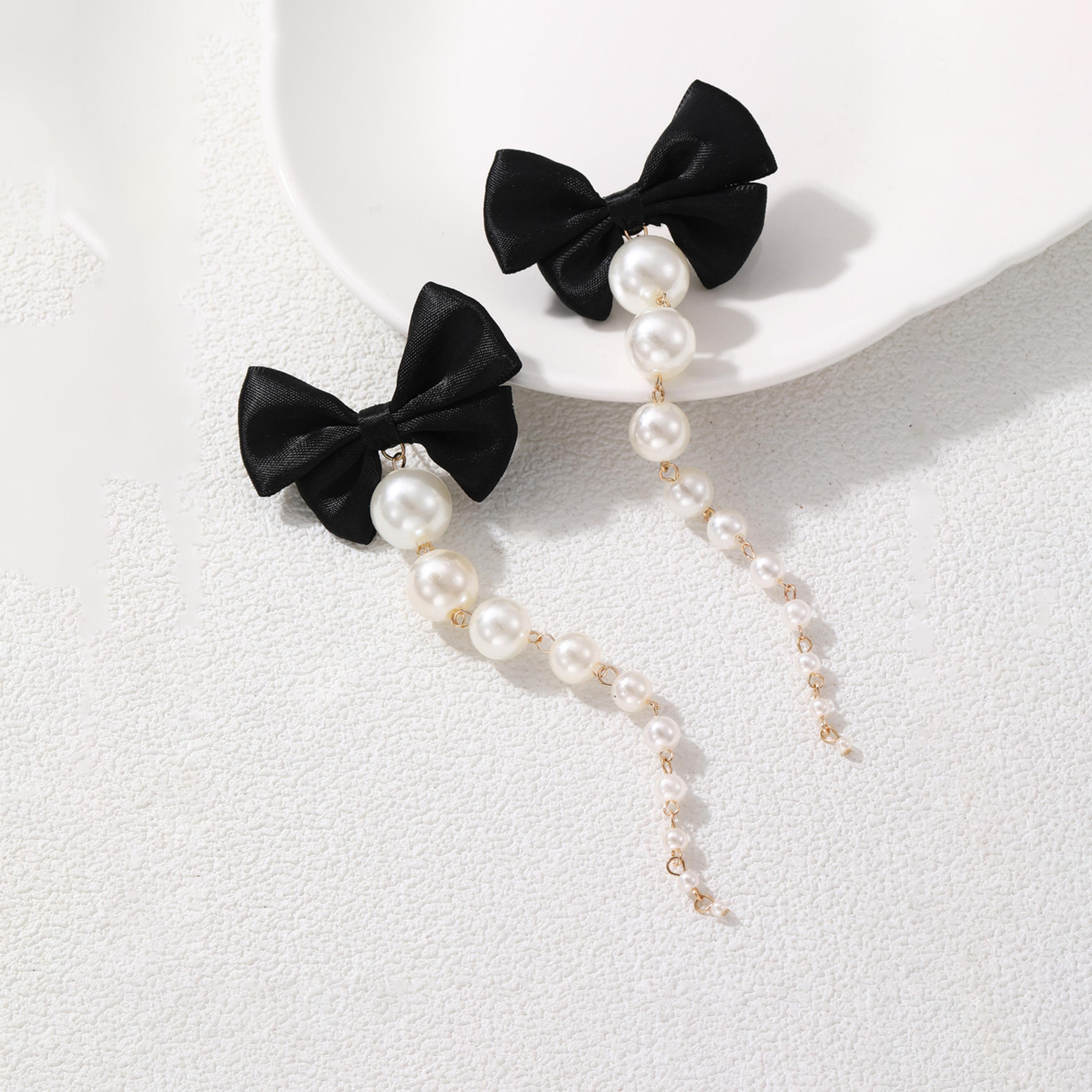 Take Two Bow Faux Pearl Tassel Earrings-women-watchesandjewellery-jewellery-earrings-image-4