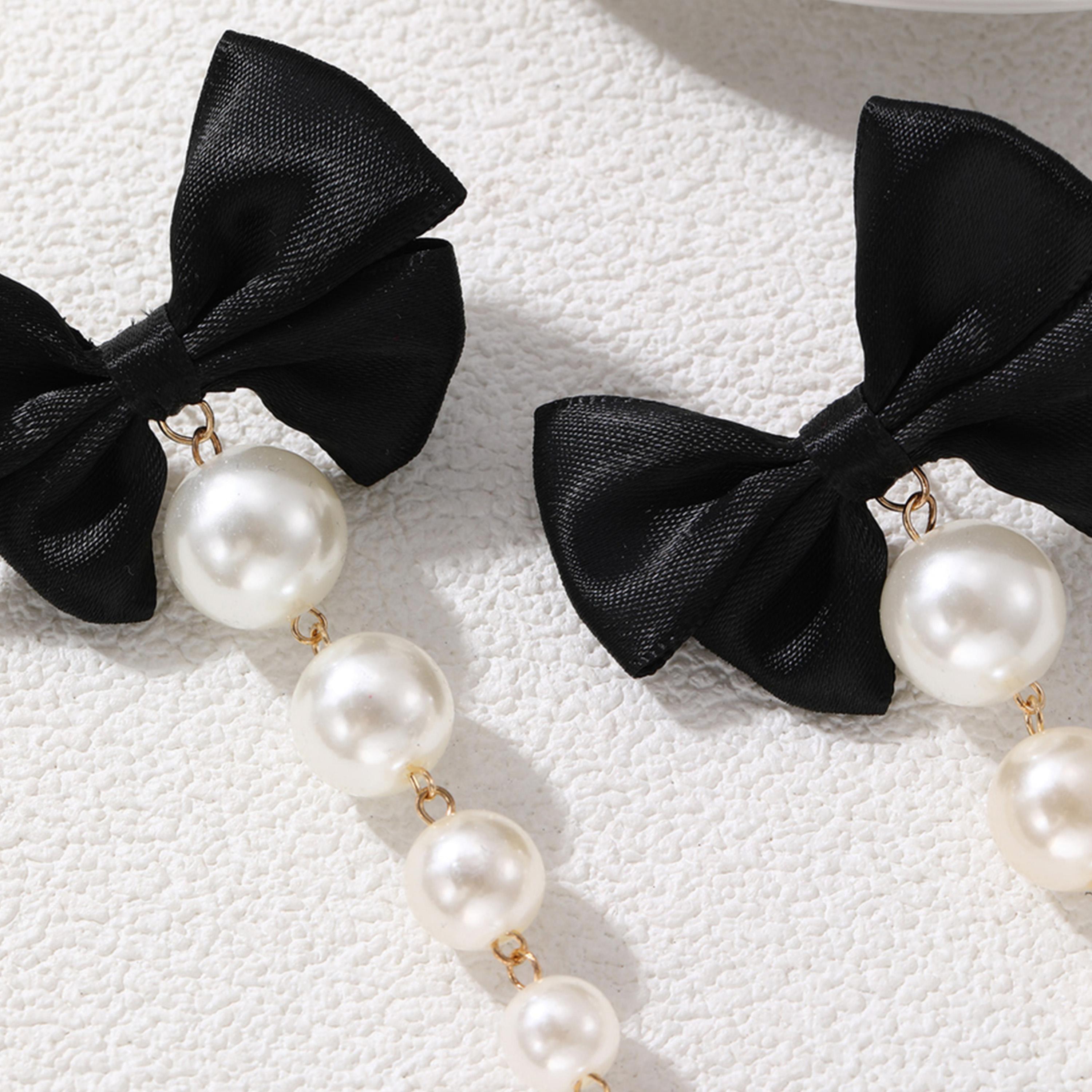 Take Two Bow Faux Pearl Tassel Earrings-women-watchesandjewellery-jewellery-earrings-image-5