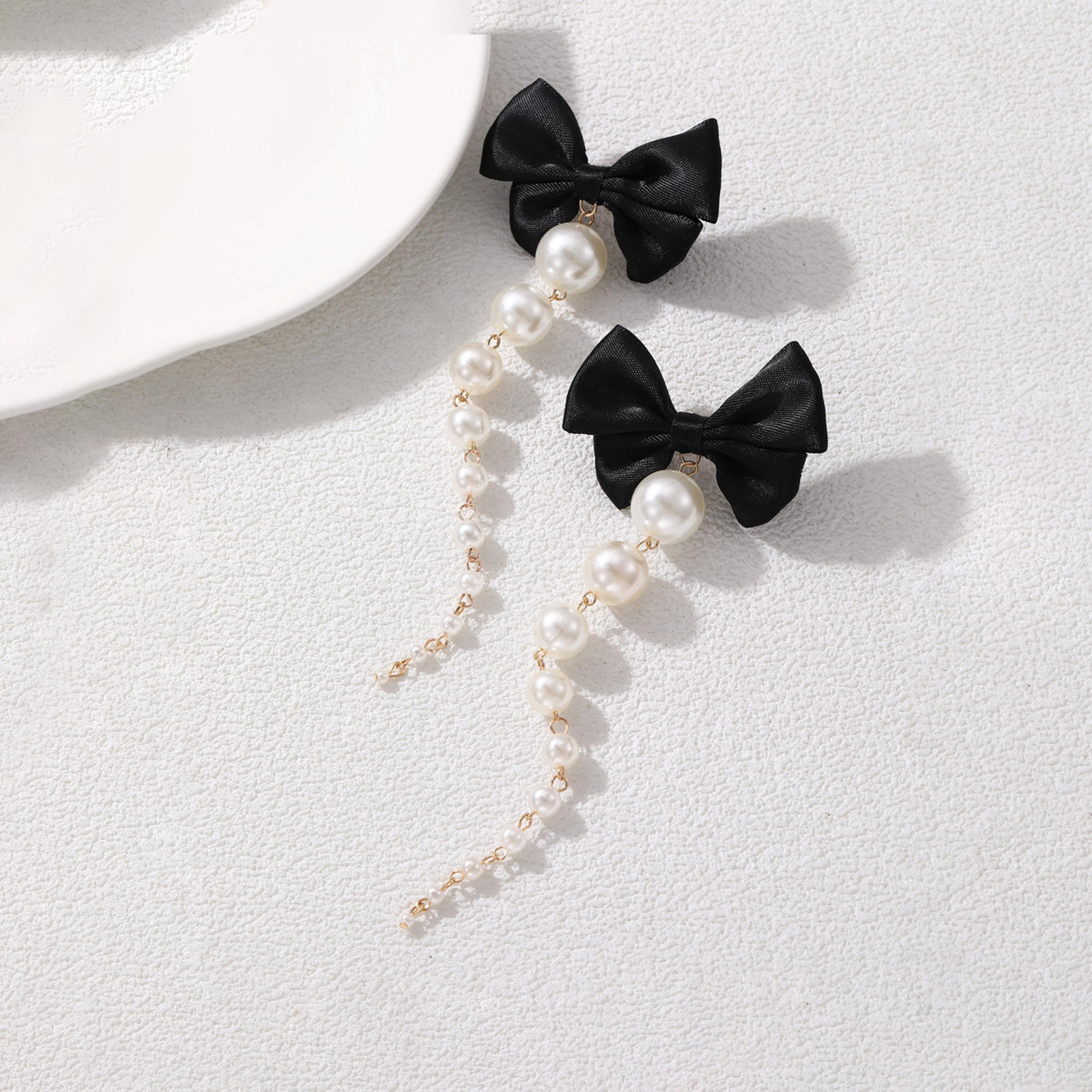 Take Two Bow Faux Pearl Tassel Earrings-women-watchesandjewellery-jewellery-earrings-image-6