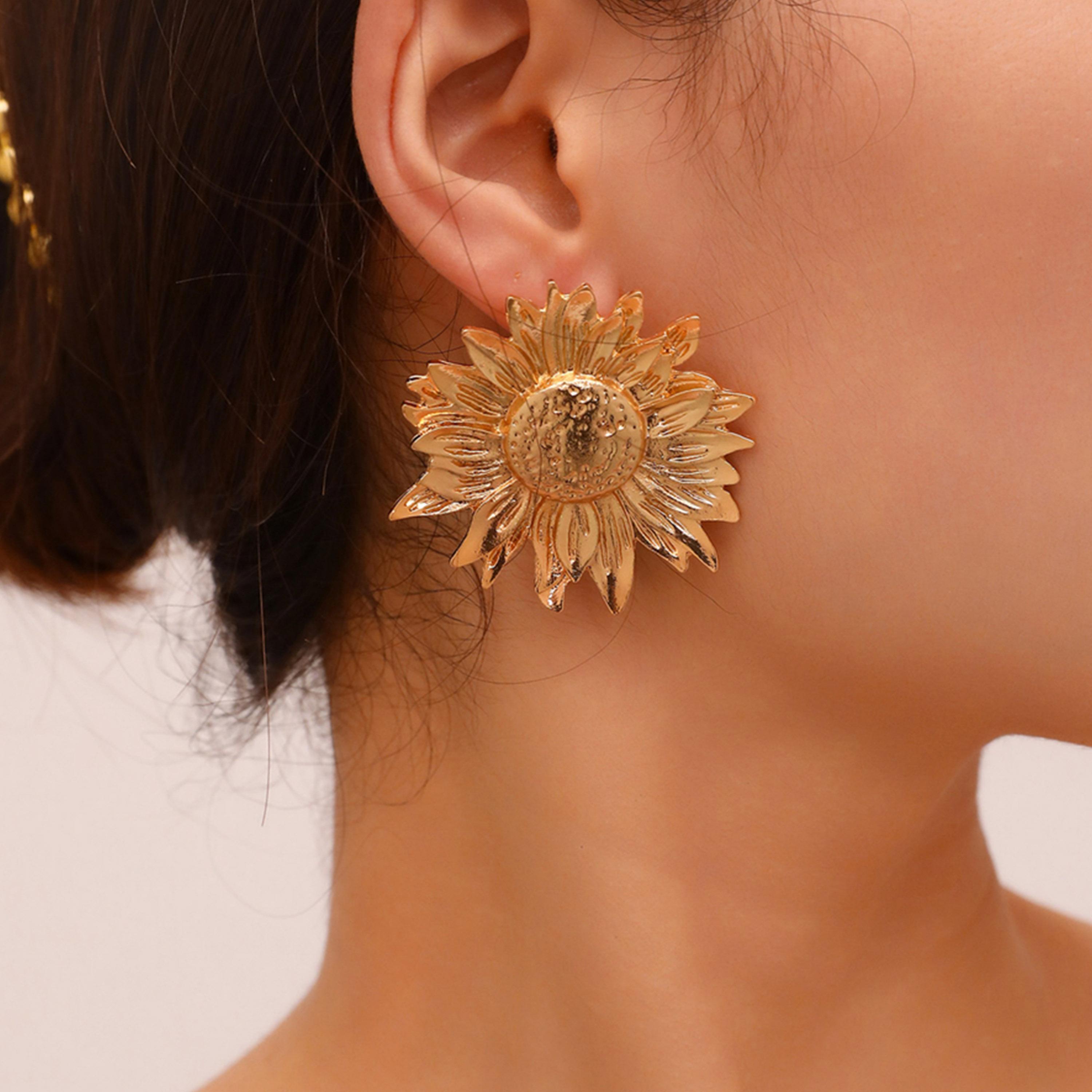 Take Two Gold Sunflower Stud Earrings-women-watchesandjewellery-jewellery-earrings-image-2