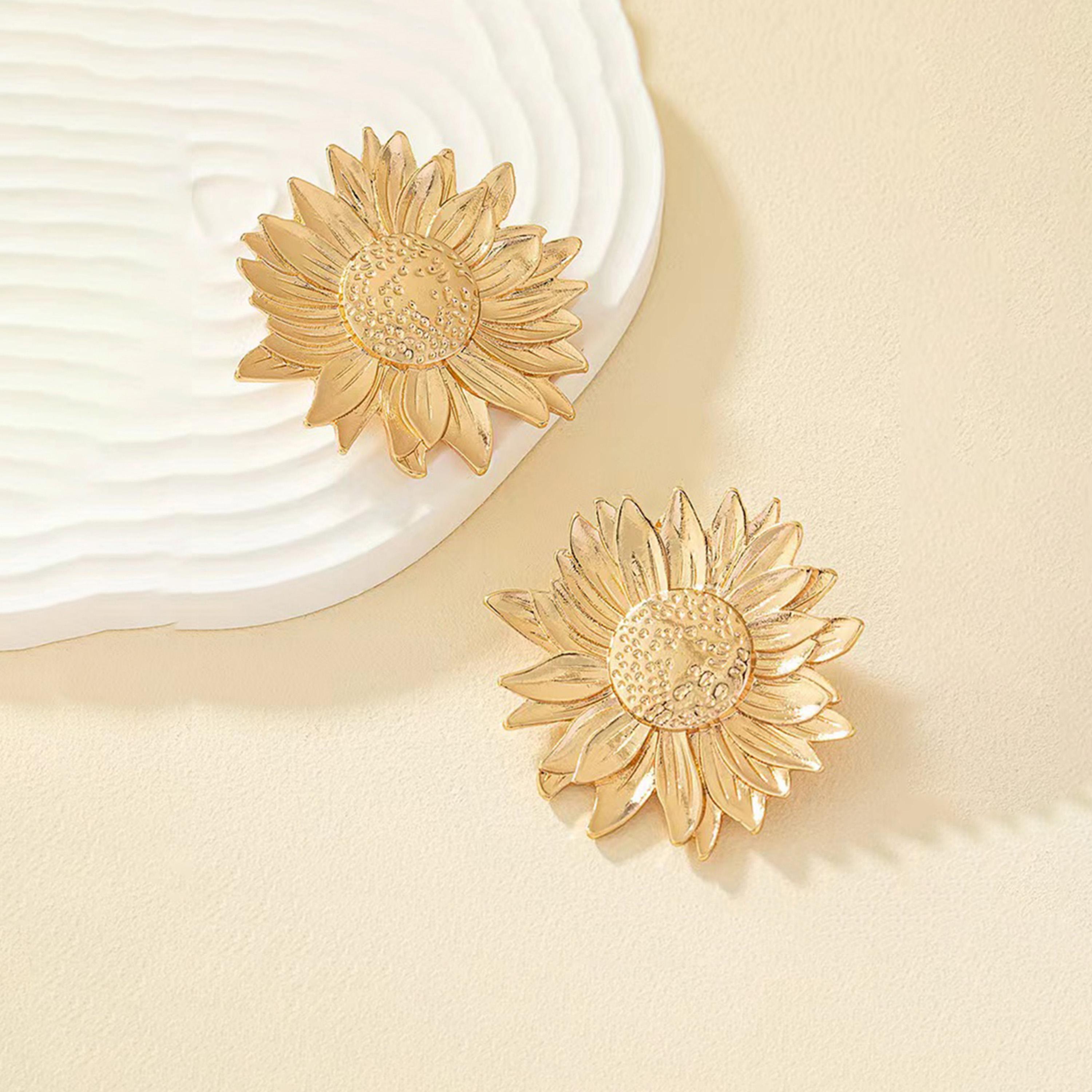 Take Two Gold Sunflower Stud Earrings-women-watchesandjewellery-jewellery-earrings-image-4