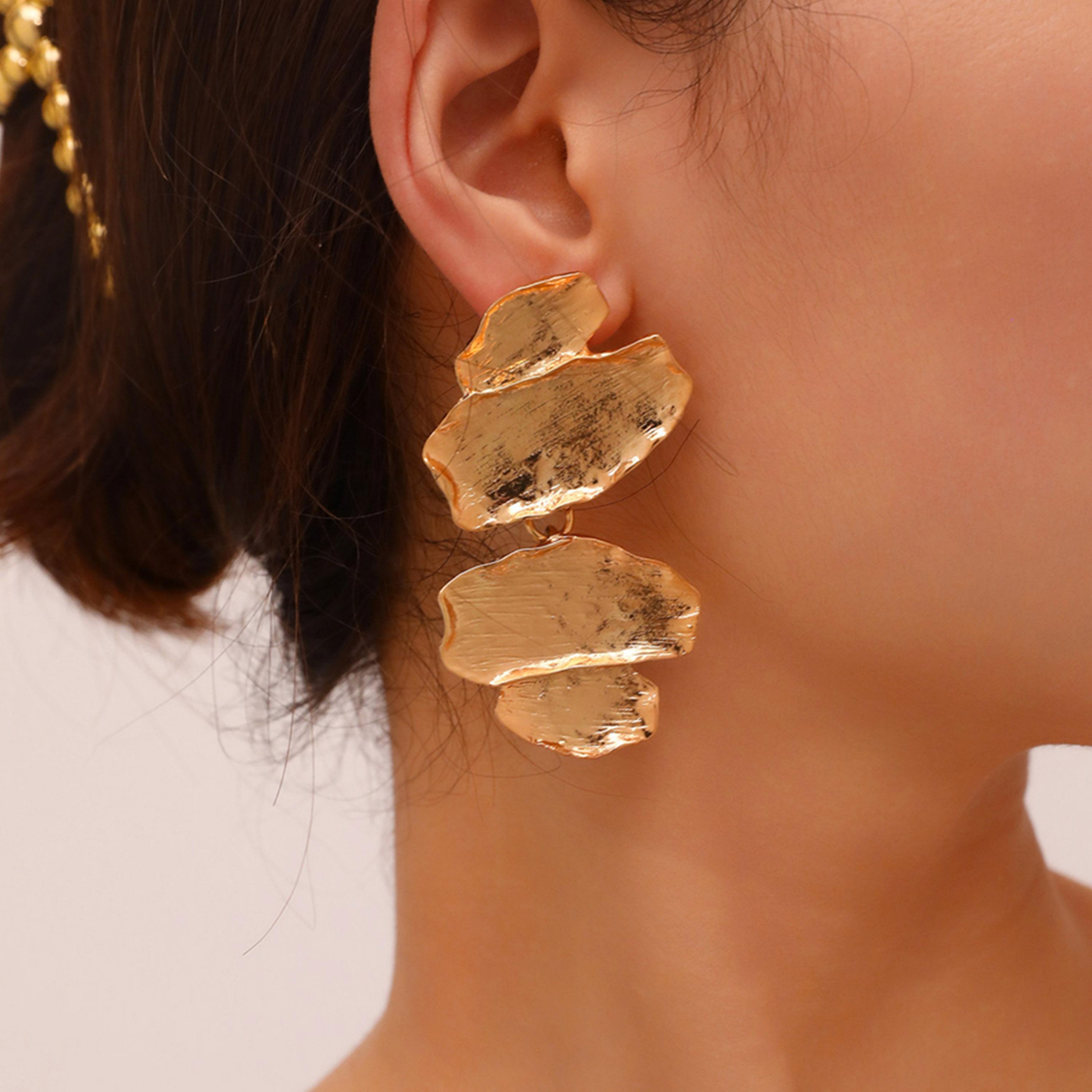 Take Two Gold Irregular Dangle Earrings-women-watchesandjewellery-jewellery-earrings-image-2