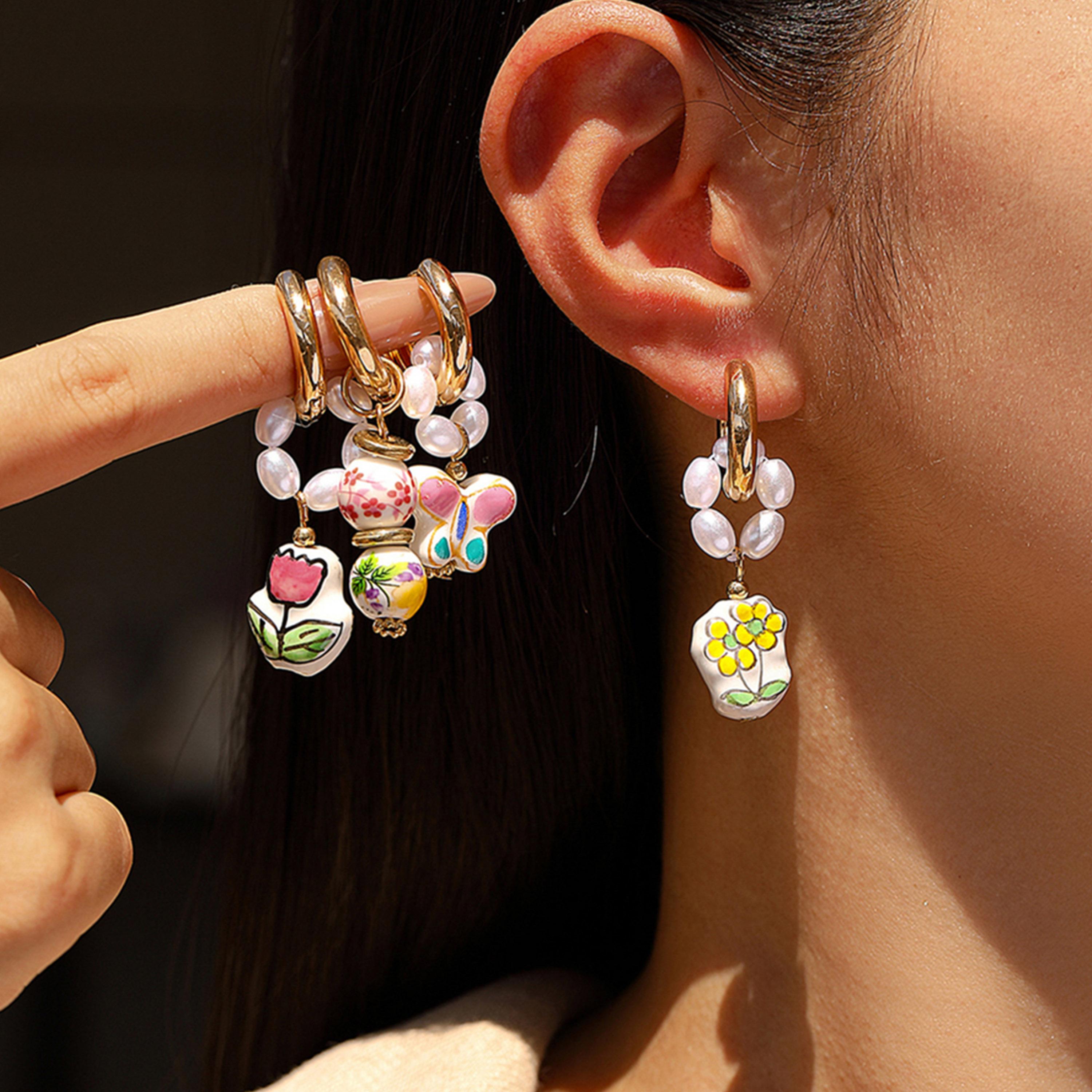 Take Two Porcelain Floral Pearl Drop Earrings-women-watchesandjewellery-jewellery-earrings-image-2