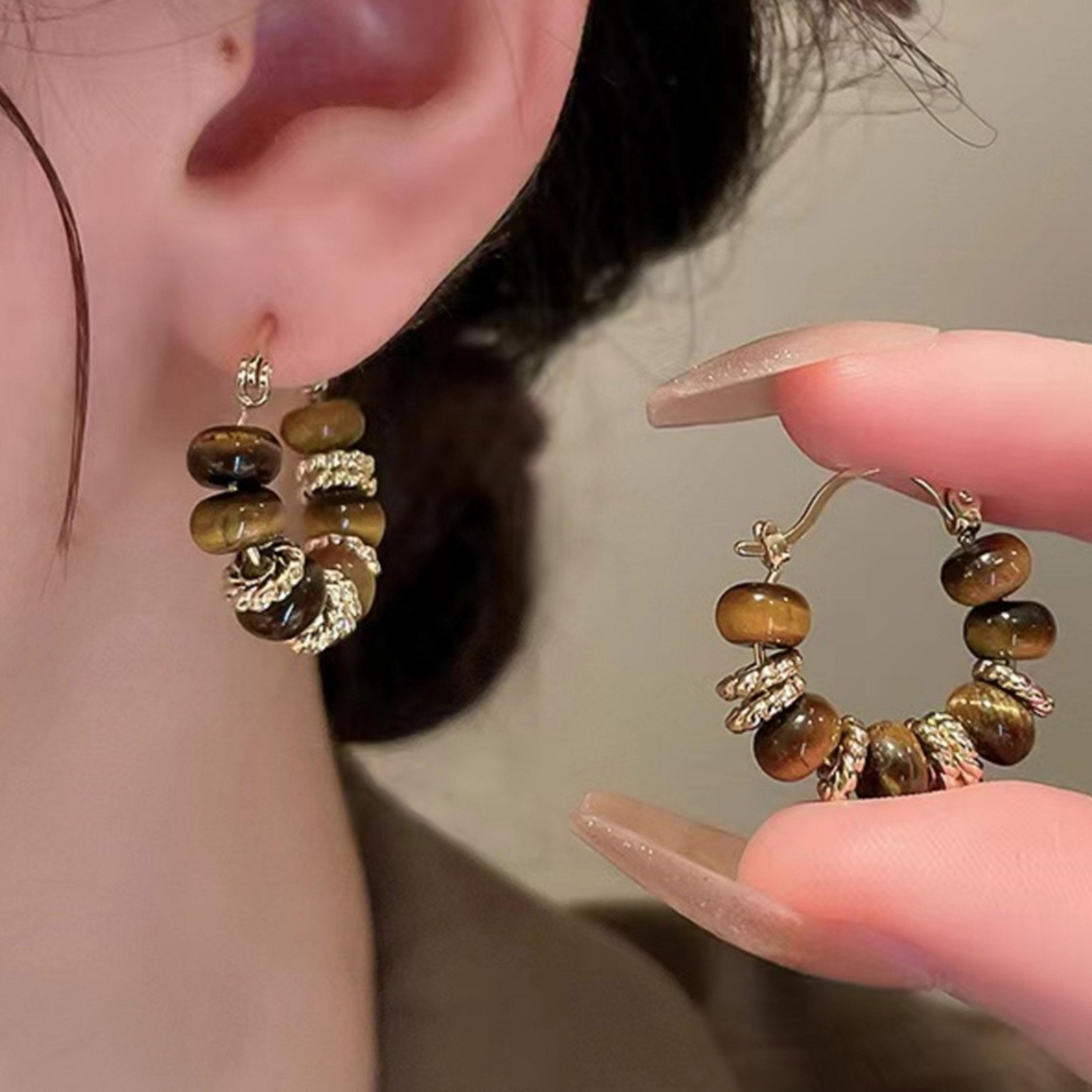 Take Two Tiger Eye Beaded Hoop Earrings-women-watchesandjewellery-jewellery-earrings-image-2