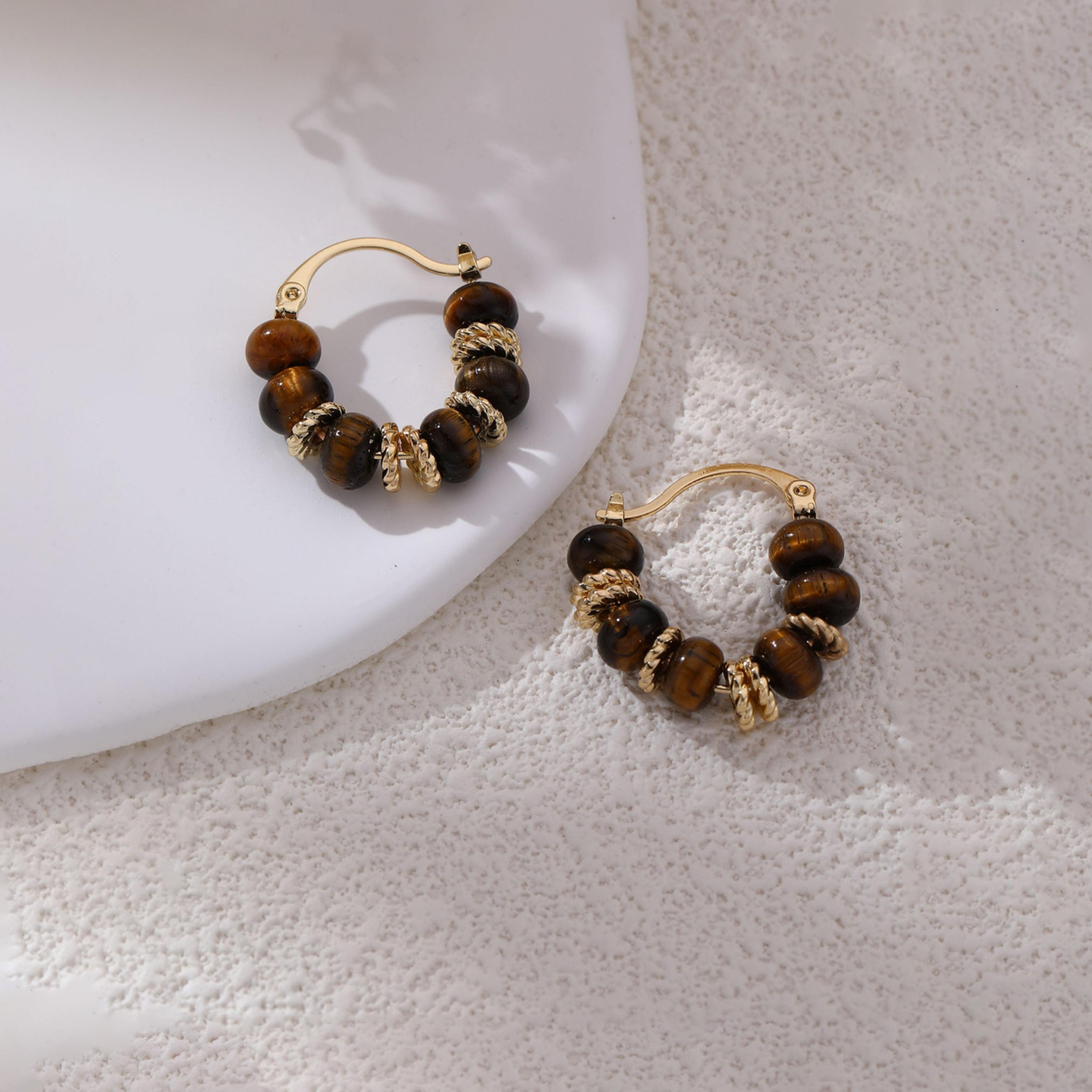 Take Two Tiger Eye Beaded Hoop Earrings-women-watchesandjewellery-jewellery-earrings-image-3