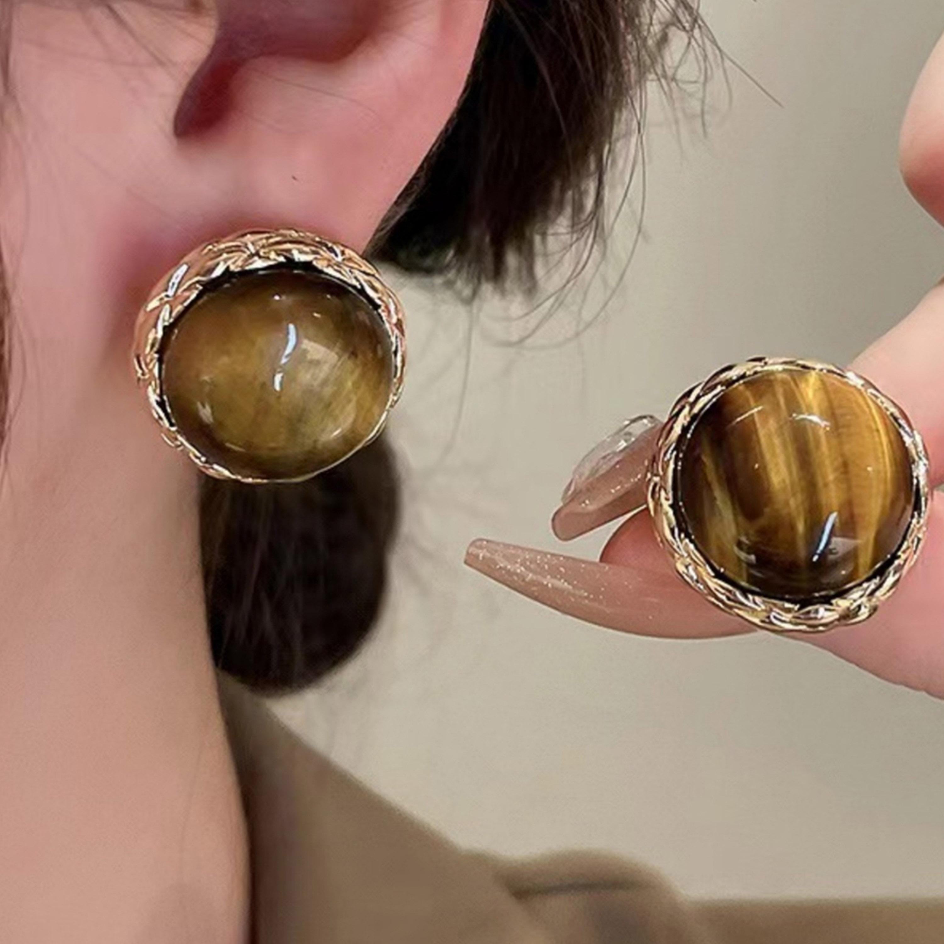Take Two Tiger Eye Stone Stud Earrings-women-watchesandjewellery-jewellery-earrings-image-2