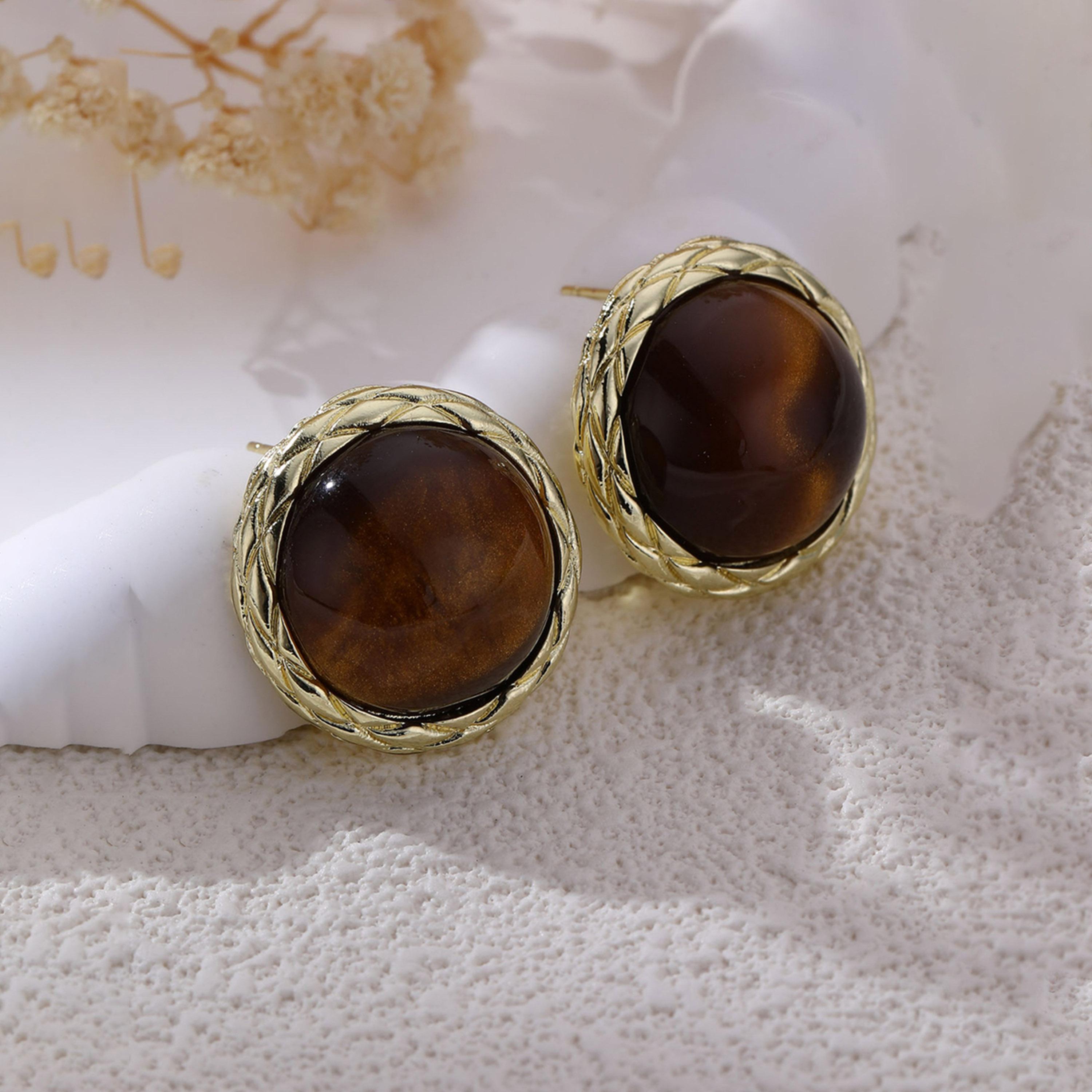 Take Two Tiger Eye Stone Stud Earrings-women-watchesandjewellery-jewellery-earrings-image-4