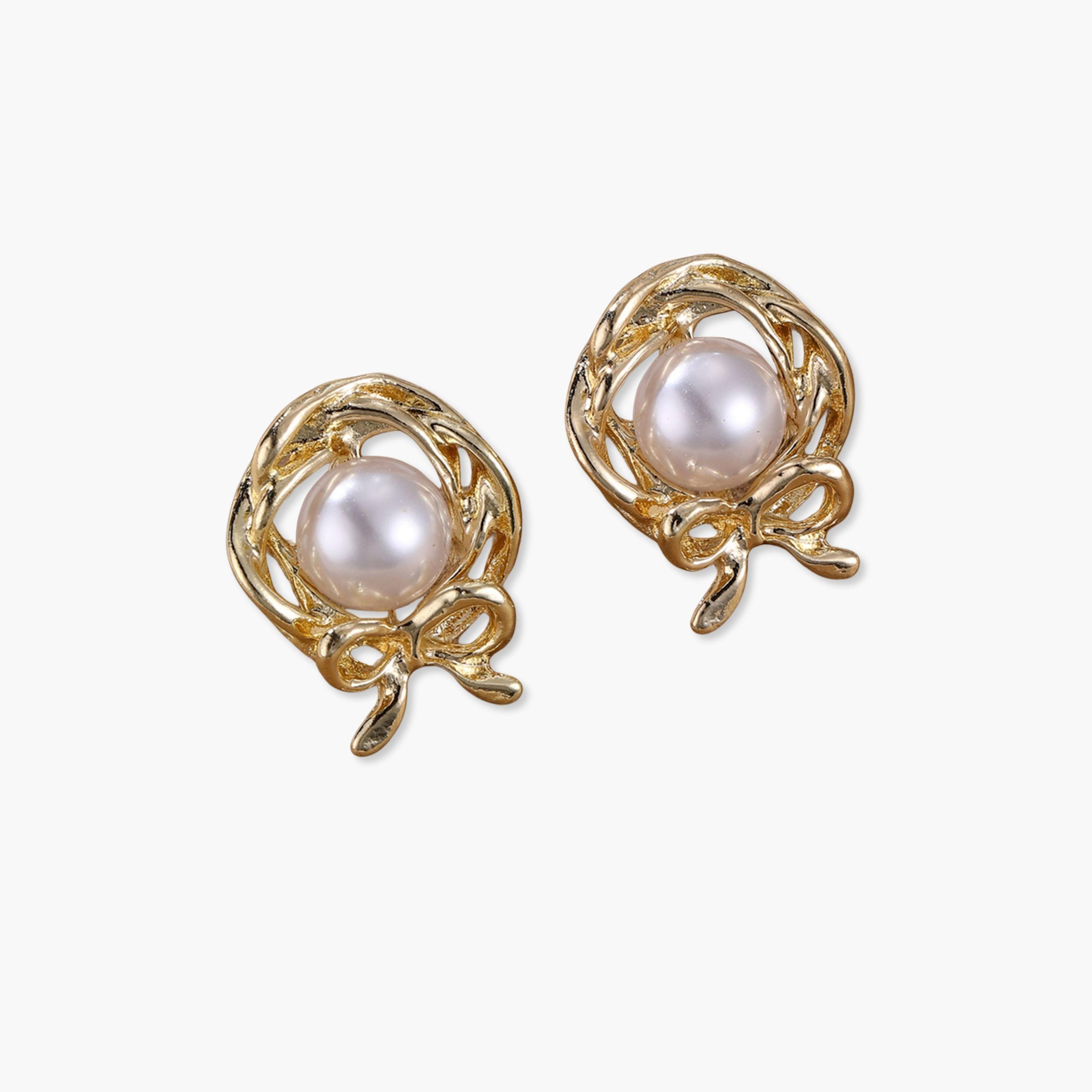 Take Two Golden Irregular Faux Pearl Earring-women-watchesandjewellery-jewellery-earrings-image-1