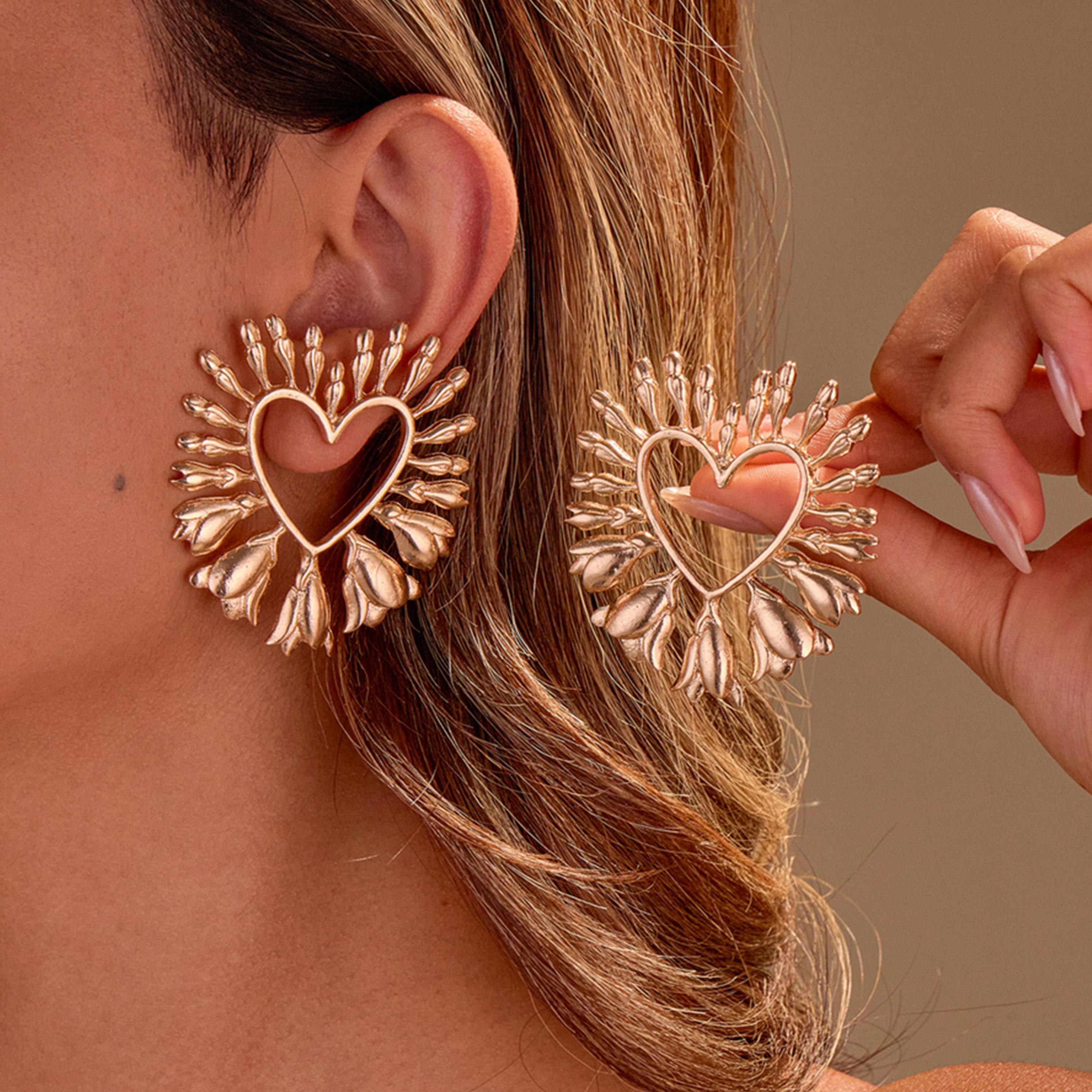 Take Two Golden Heart Shape Earrings-women-watchesandjewellery-jewellery-earrings-image-2
