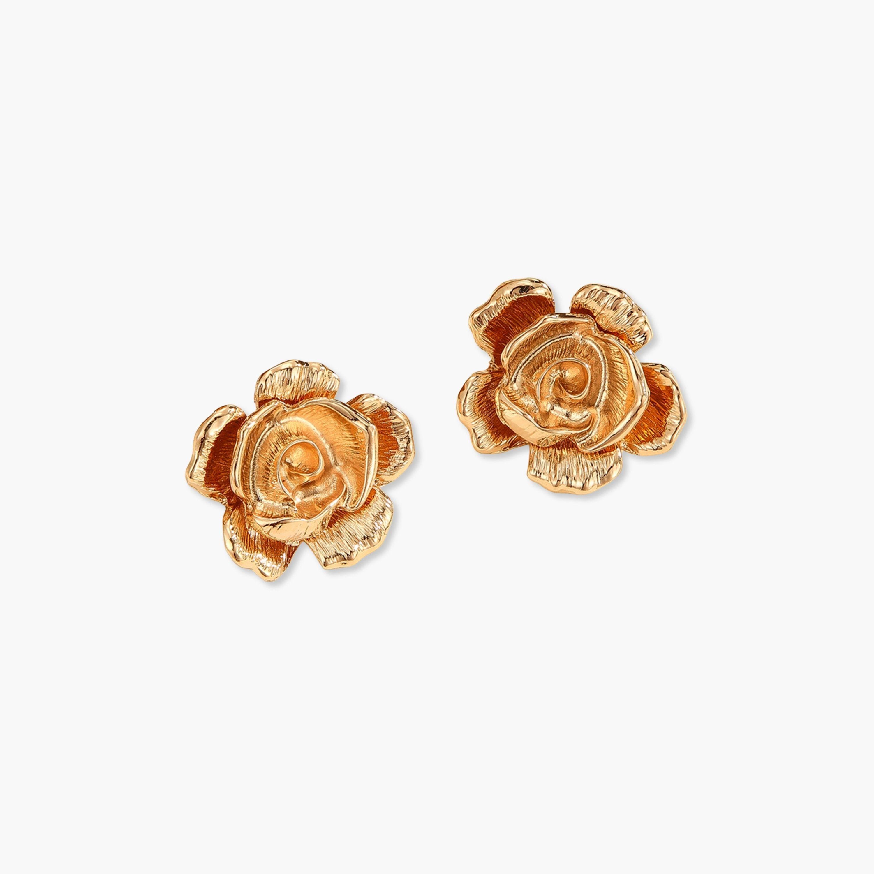 Take Two Golden Floral Textured Earrings-women-watchesandjewellery-jewellery-earrings-image-1