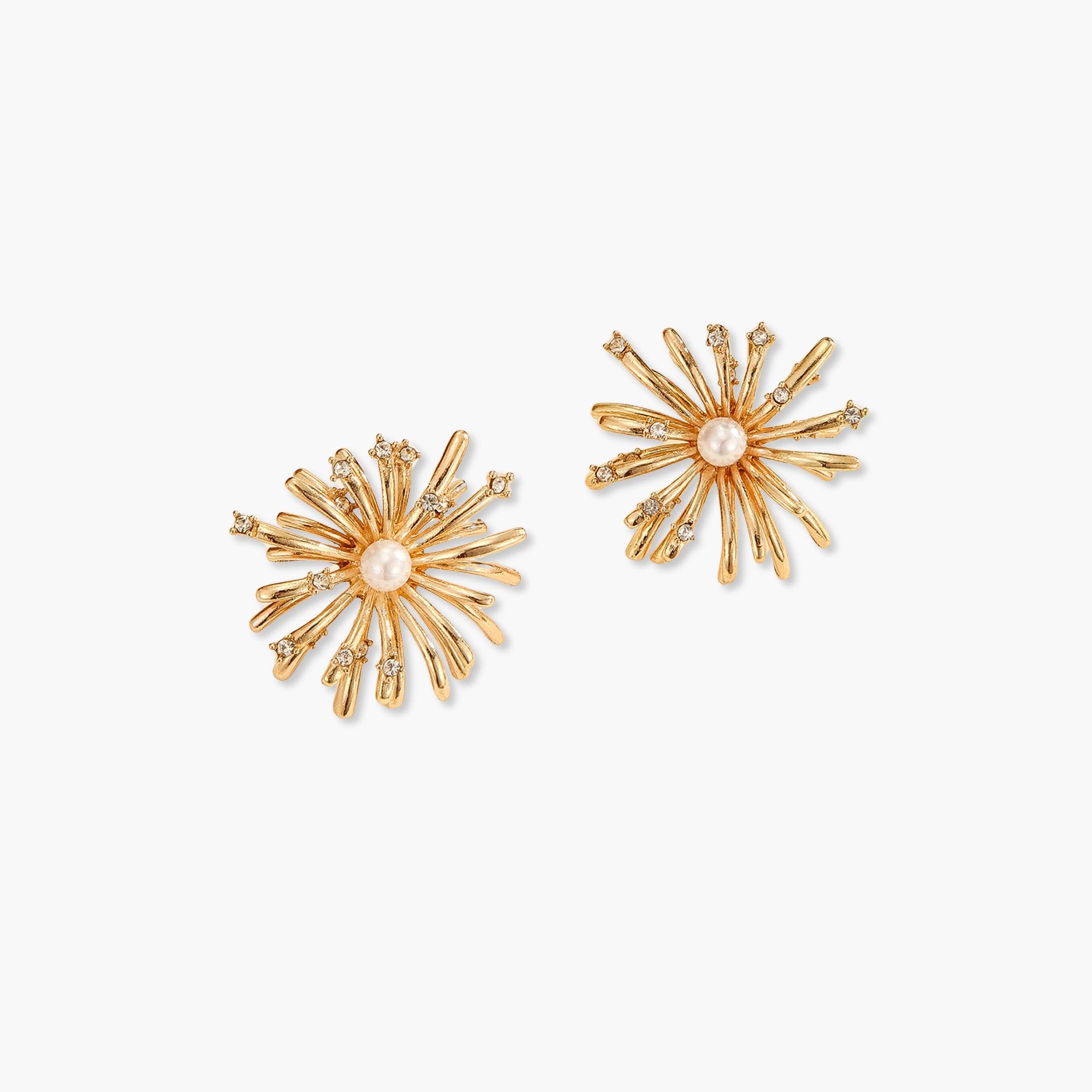 Take Two Gold Starburst Stud Earrings with Pearl Accent-women-watchesandjewellery-jewellery-earrings-image-1