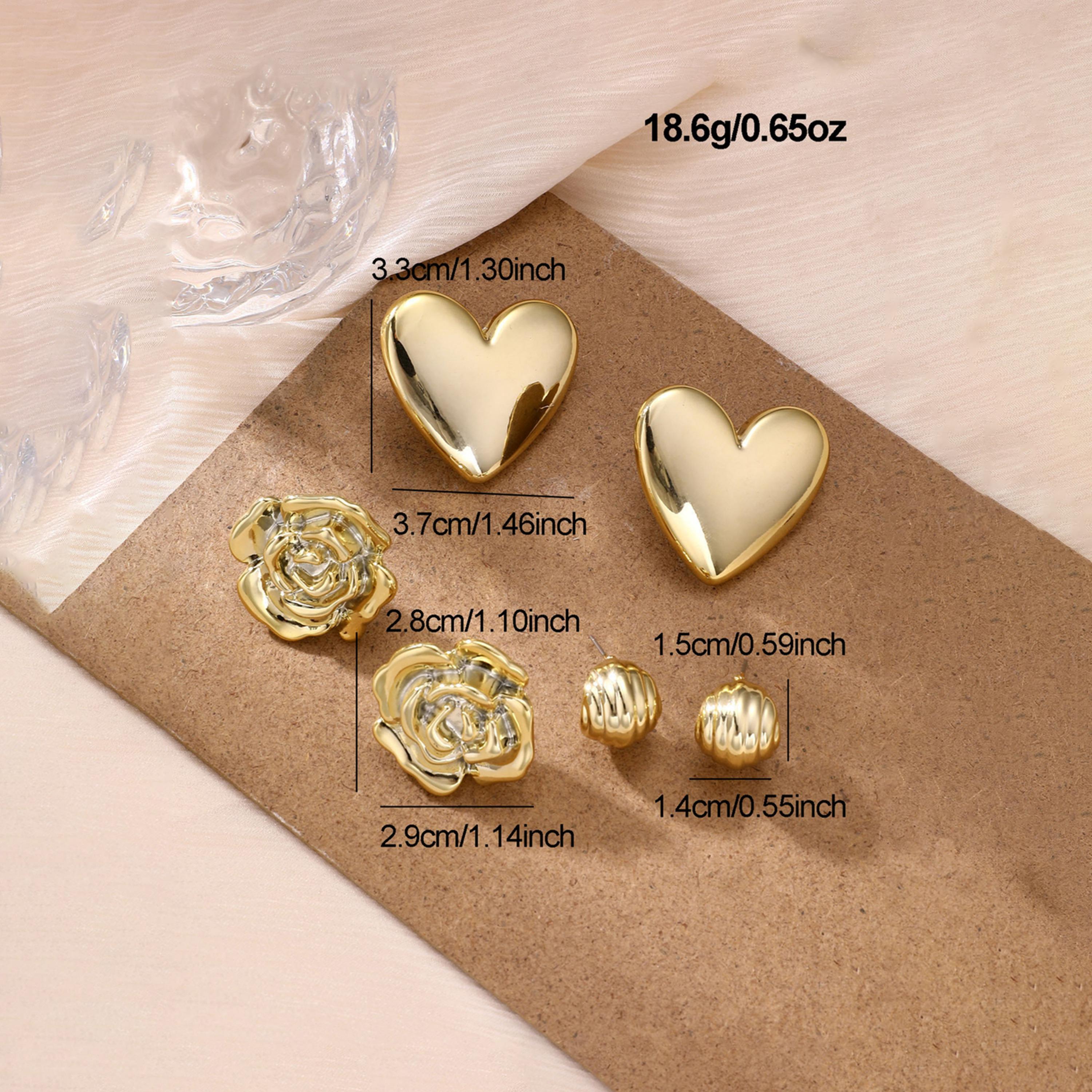 تيك تو - مجموعة من 3 أقراط ذهبية على شكل زهرة على شكل قلب-women-watchesandjewellery-jewellery-earrings-image-2