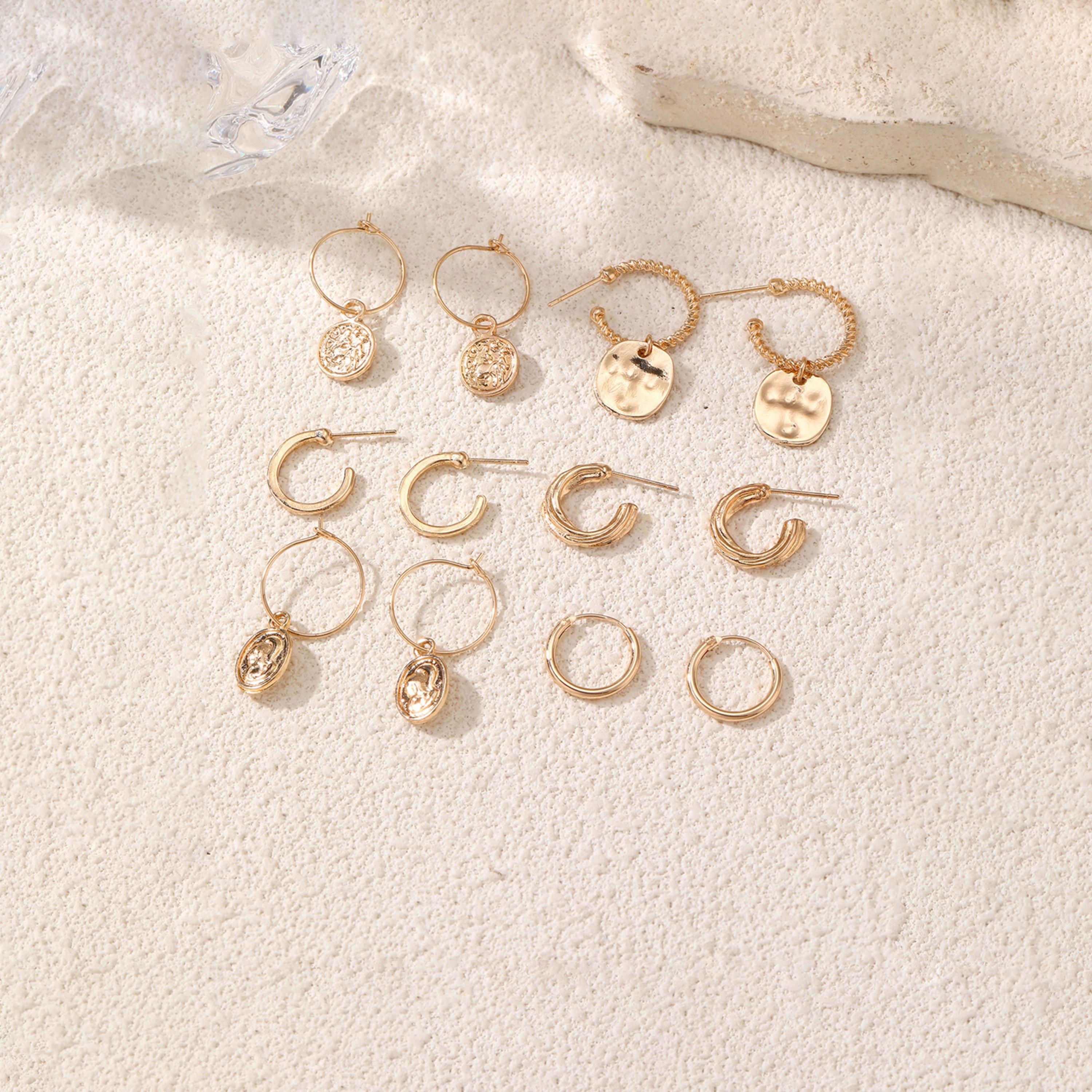 تيك تو - مجموعة من 6 أقراط ذهبية دائرية-women-watchesandjewellery-jewellery-earrings-image-2