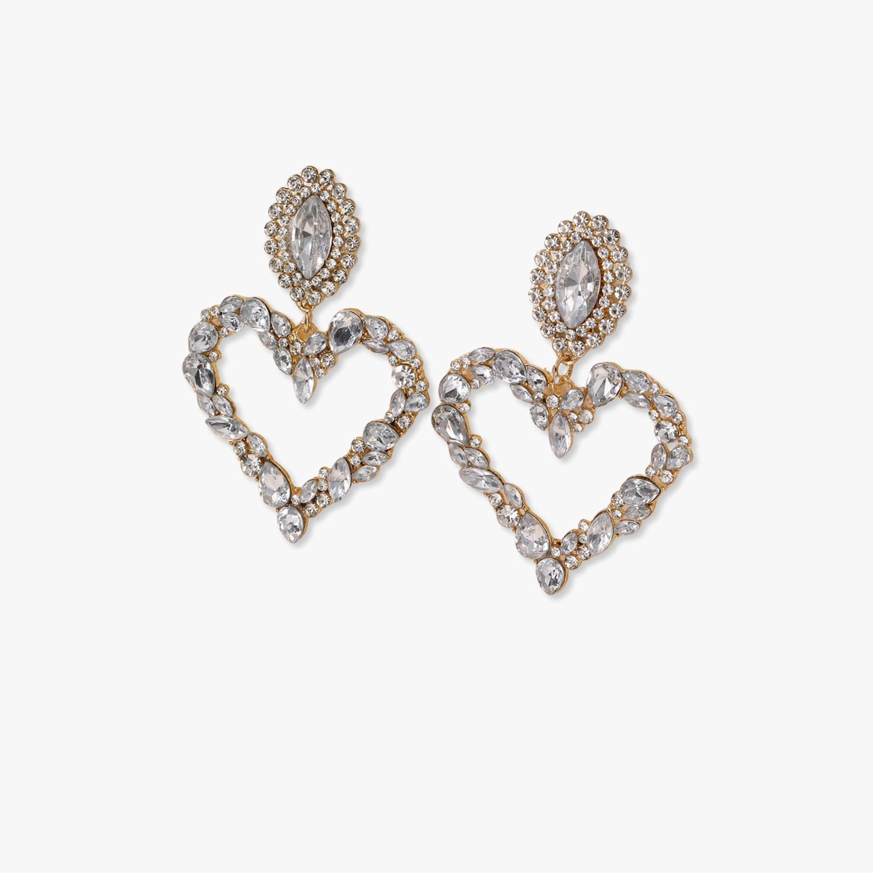 Take Two Gold Heart shape Embellished Earrings-women-watchesandjewellery-jewellery-earrings-image-1