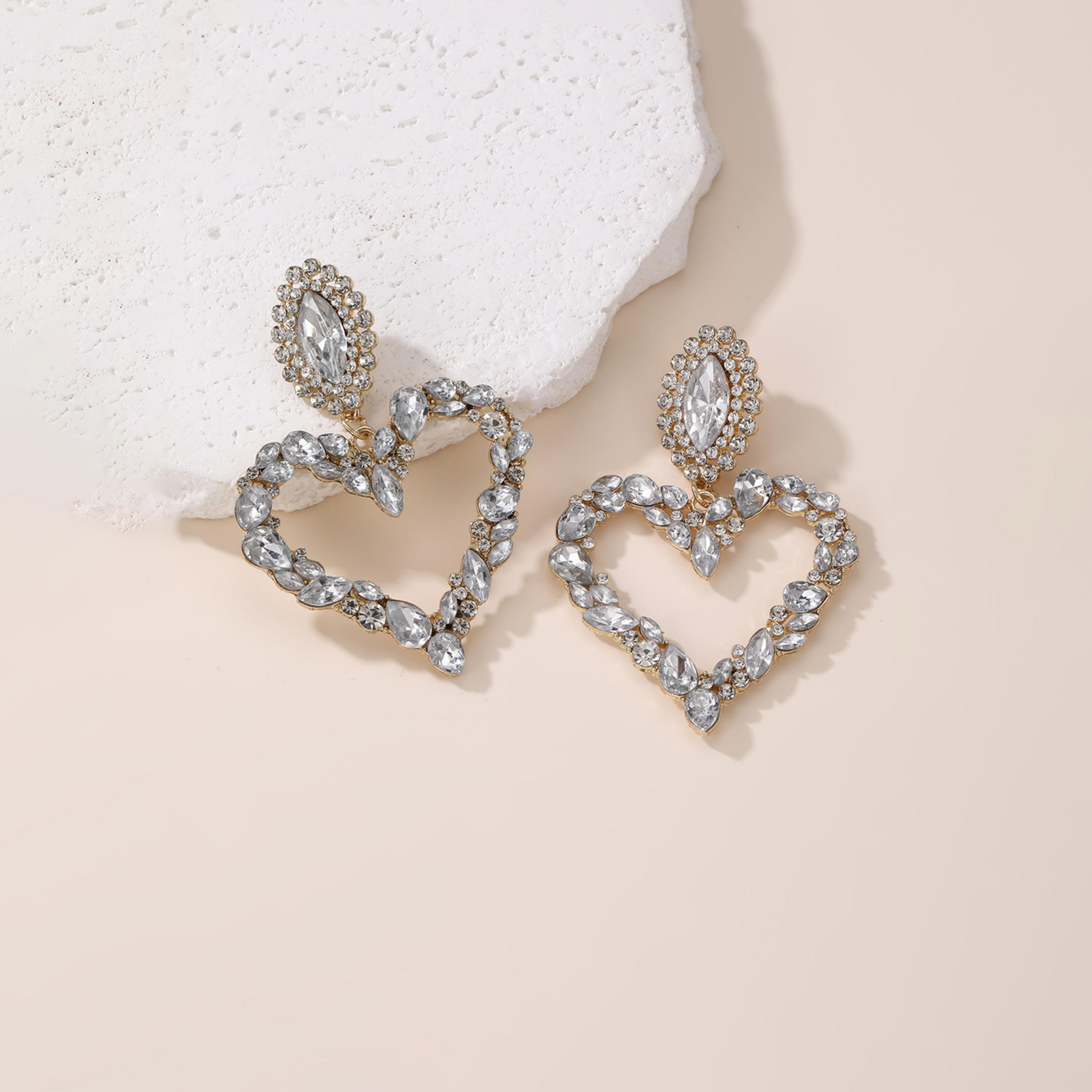 Take Two Gold Heart shape Embellished Earrings-women-watchesandjewellery-jewellery-earrings-image-2