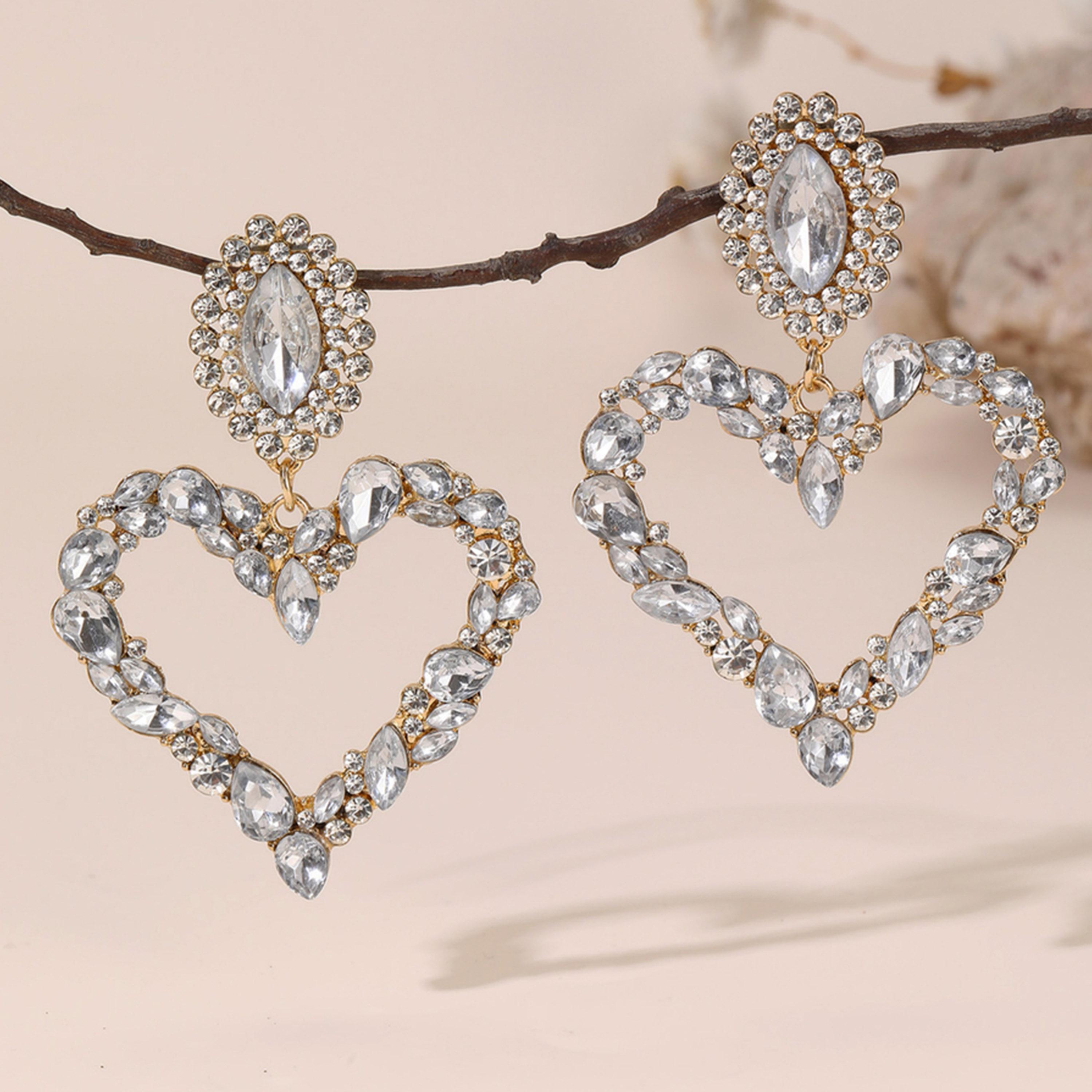 Take Two Gold Heart shape Embellished Earrings-women-watchesandjewellery-jewellery-earrings-image-4