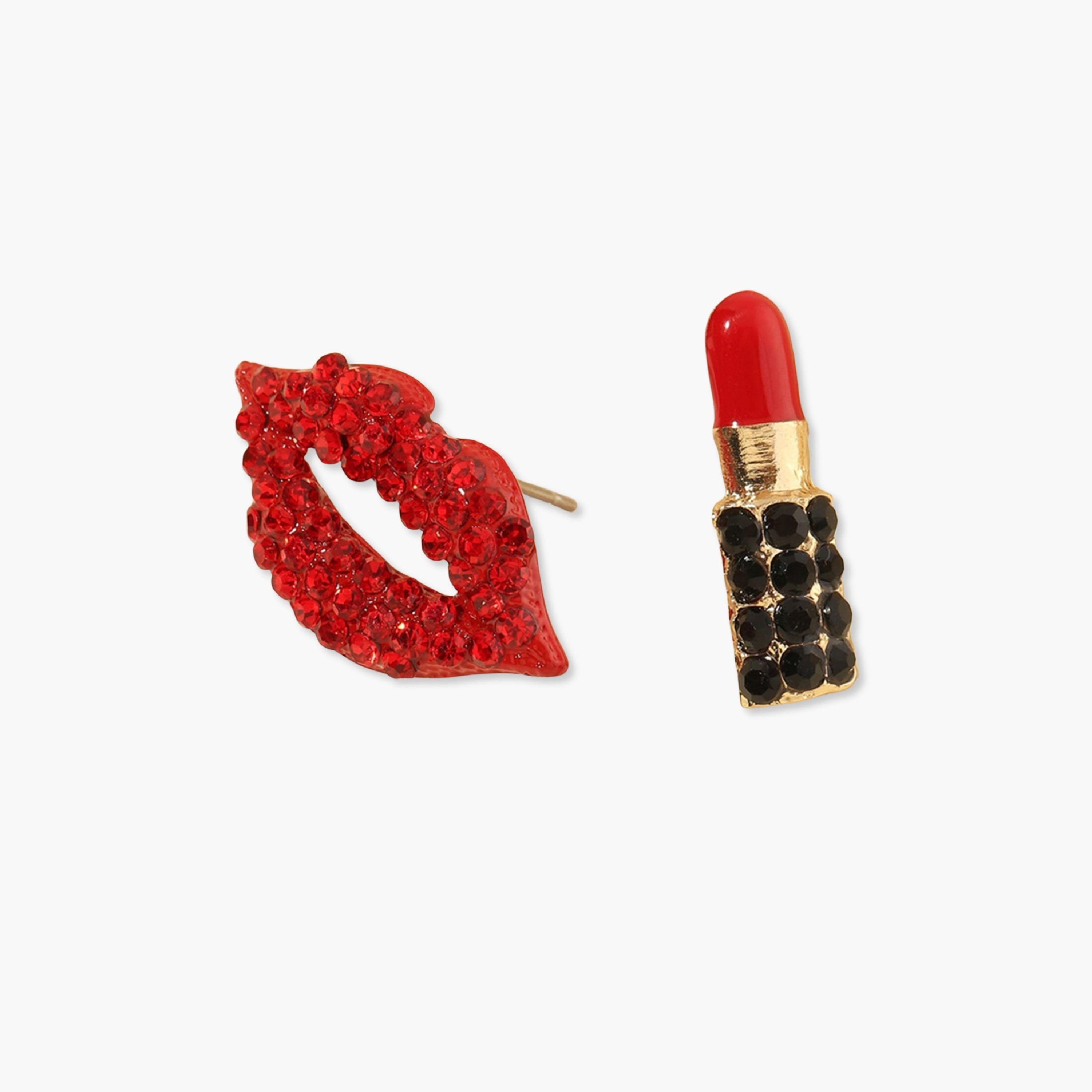 تيك تو - أقراط على شكل شفاه وأحمر شفاه مرصعة بأحجار الراين-women-watchesandjewellery-jewellery-earrings-image-1