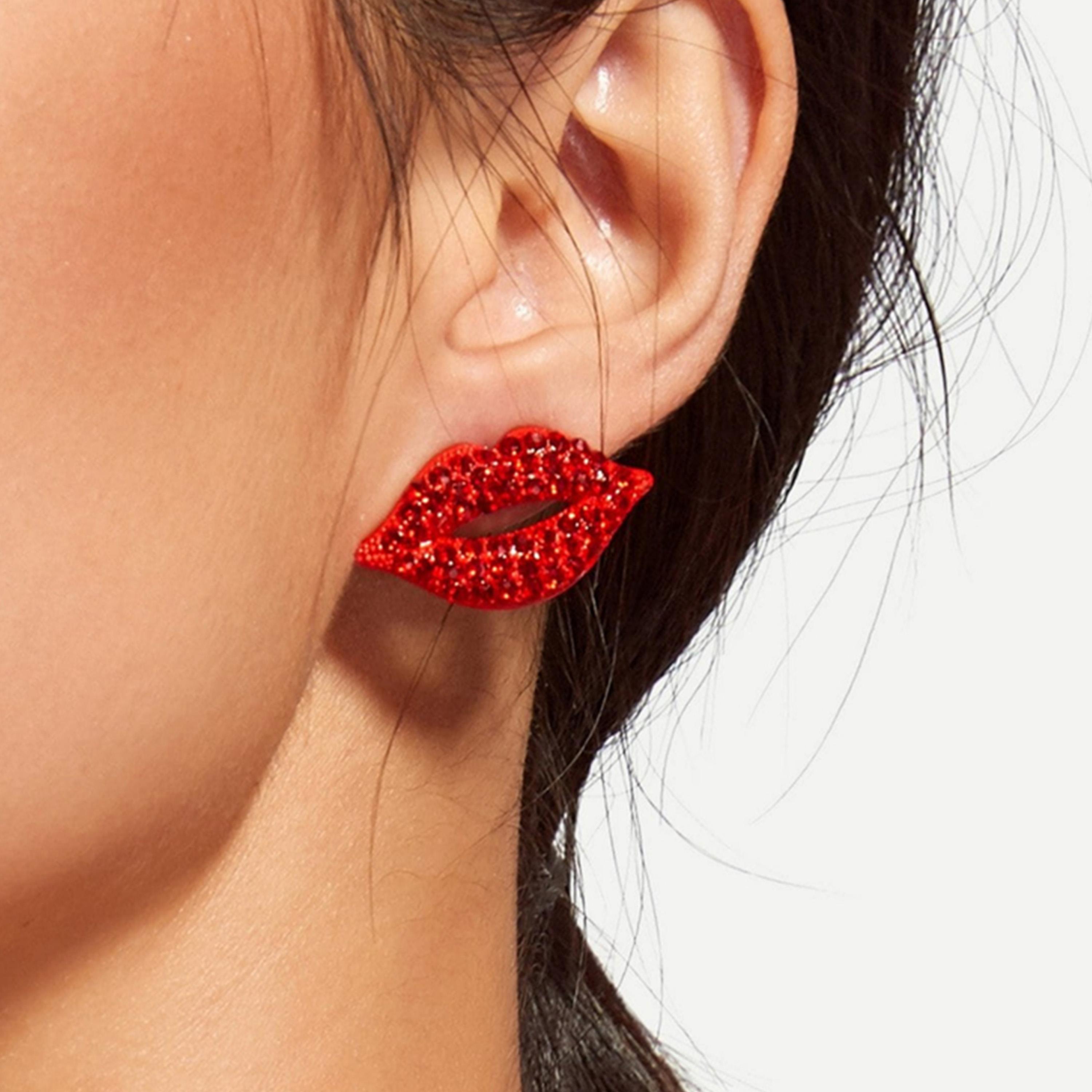 Take Two Rhinestone Lip and Lipstick Shape Earrings-women-watchesandjewellery-jewellery-earrings-image-2
