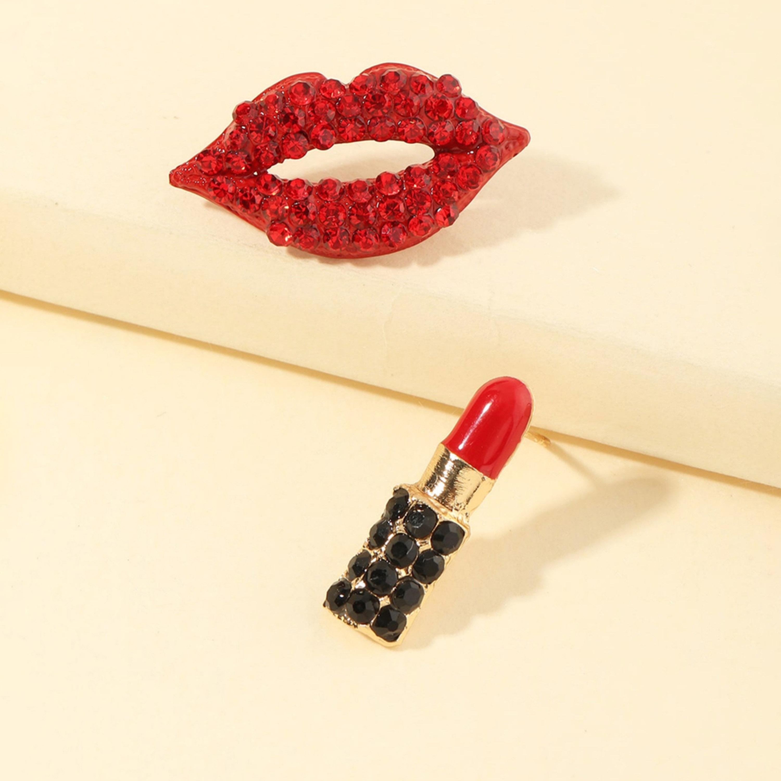Take Two Rhinestone Lip and Lipstick Shape Earrings-women-watchesandjewellery-jewellery-earrings-image-3