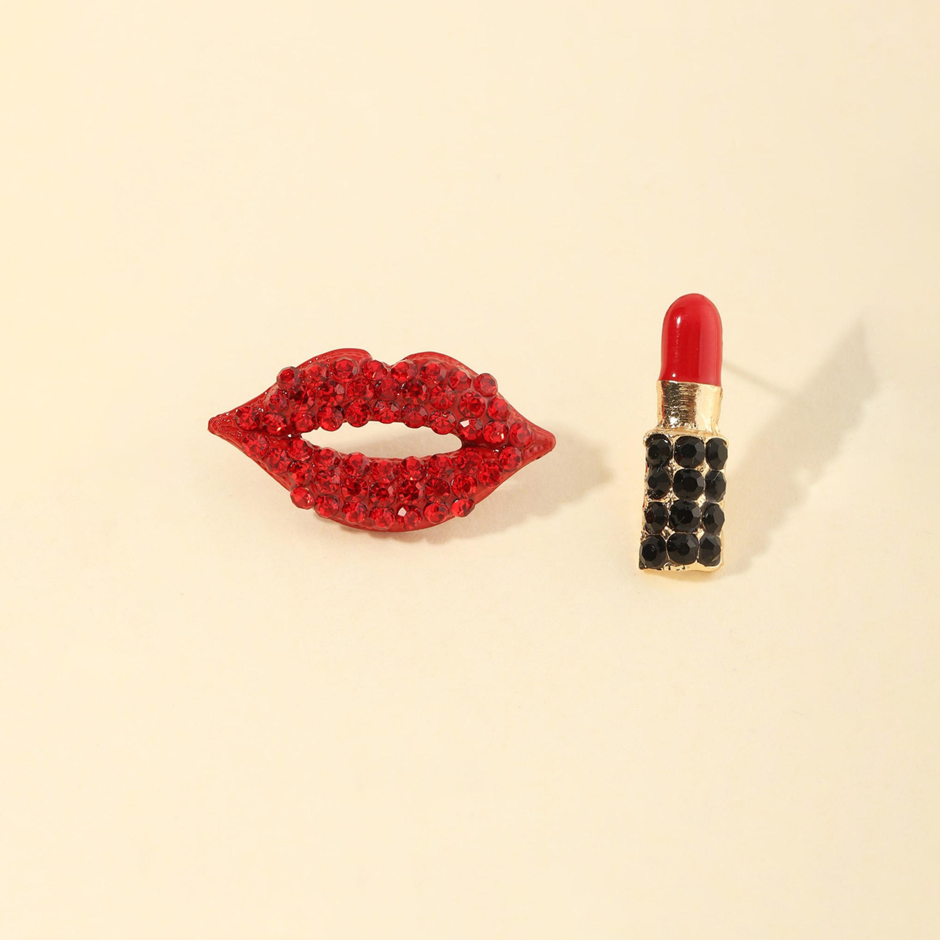 Take Two Rhinestone Lip and Lipstick Shape Earrings-women-watchesandjewellery-jewellery-earrings-image-4