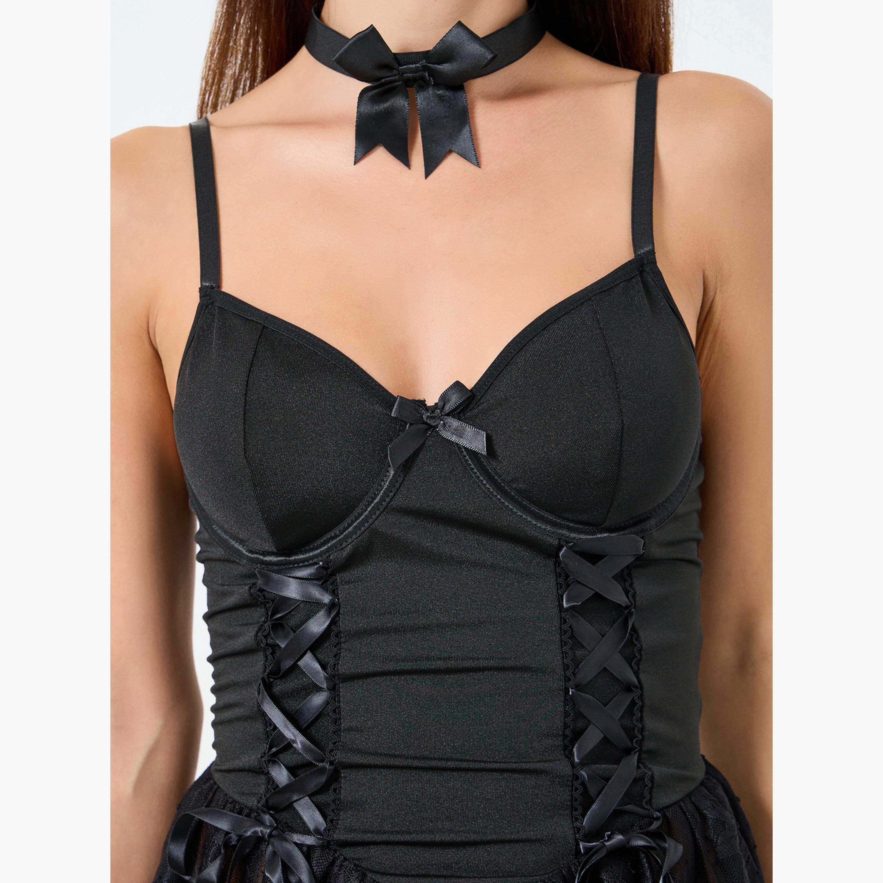 تيك تو - توب كورسيه سلكي دانتيل وسروال داخلي وجوارب وقلادة على شكل فيونكة-women-clothing-lingerie-lingeriesets-image-5