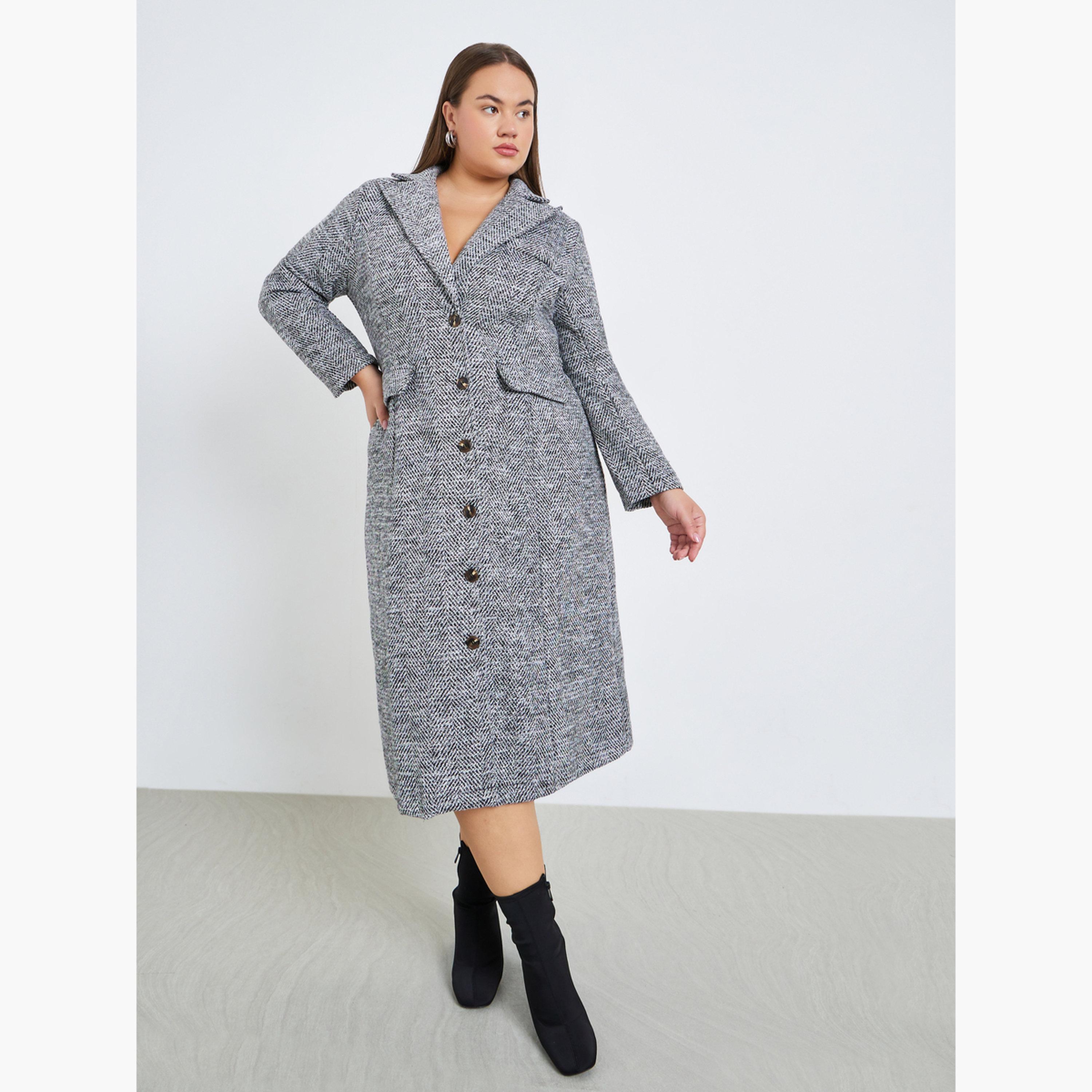 فستان بليزر ميدي بمظهر تويد بمقاس كبير-women-clothing-dresses-image-1